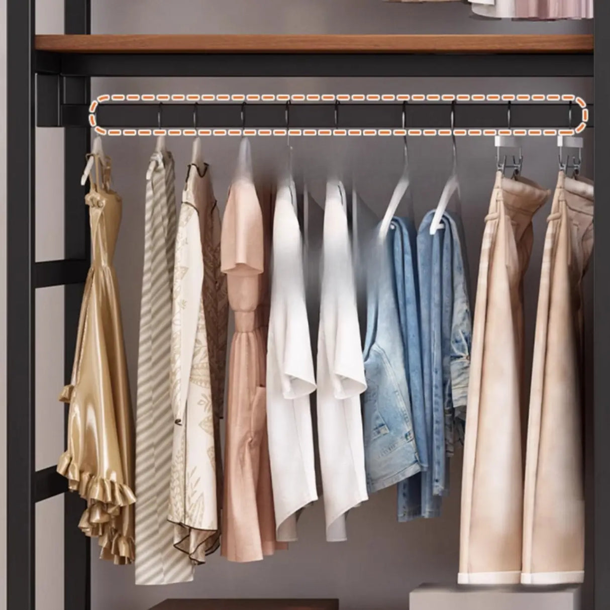 Steel Frame Closet Black Storage Drawer Hall Coat Rack Image - 13