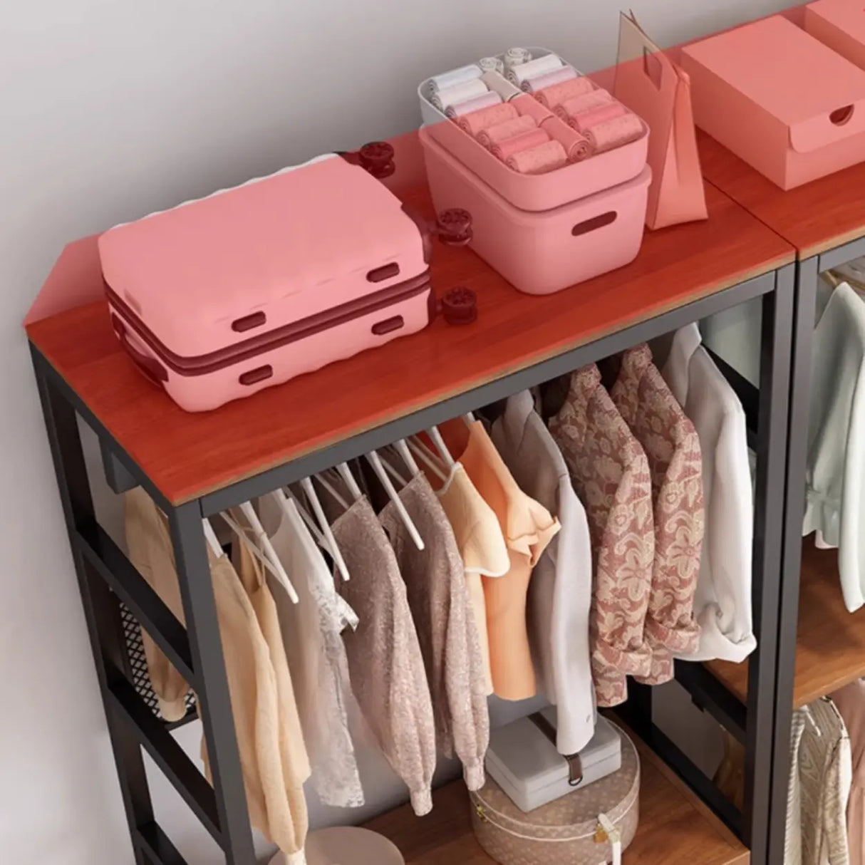 Steel Frame Closet Black Storage Drawer Hall Coat Rack Image - 14