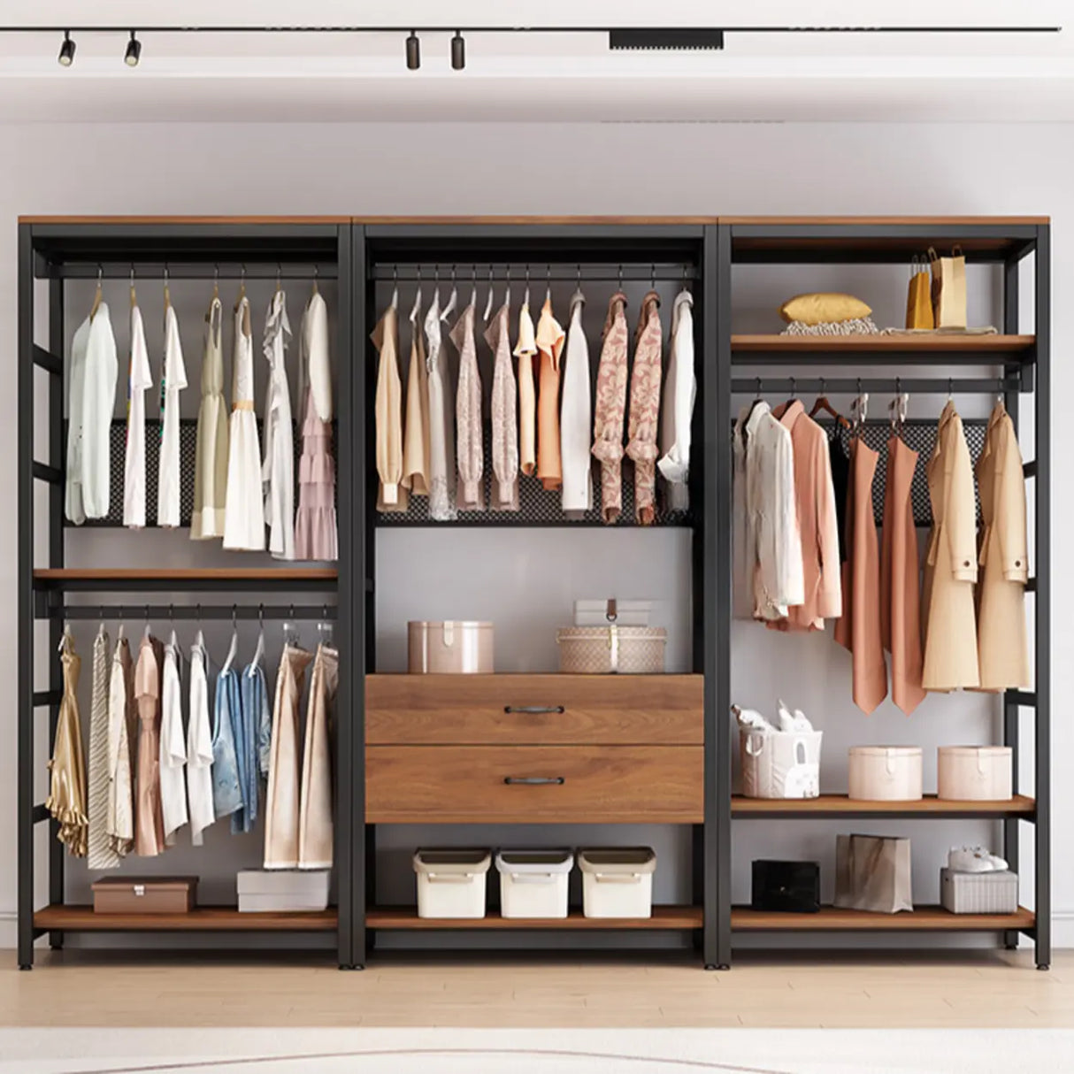 Steel Frame Closet Black Storage Drawer Hall Coat Rack Image - 1