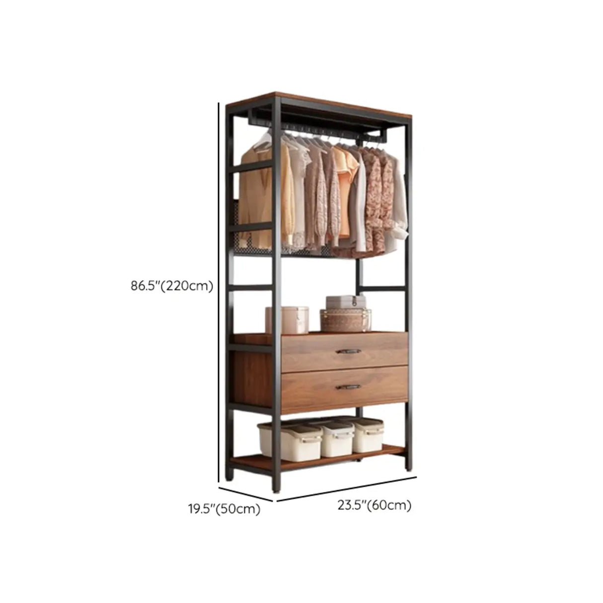 Steel Frame Closet Black Storage Drawer Hall Coat Rack Image - 22