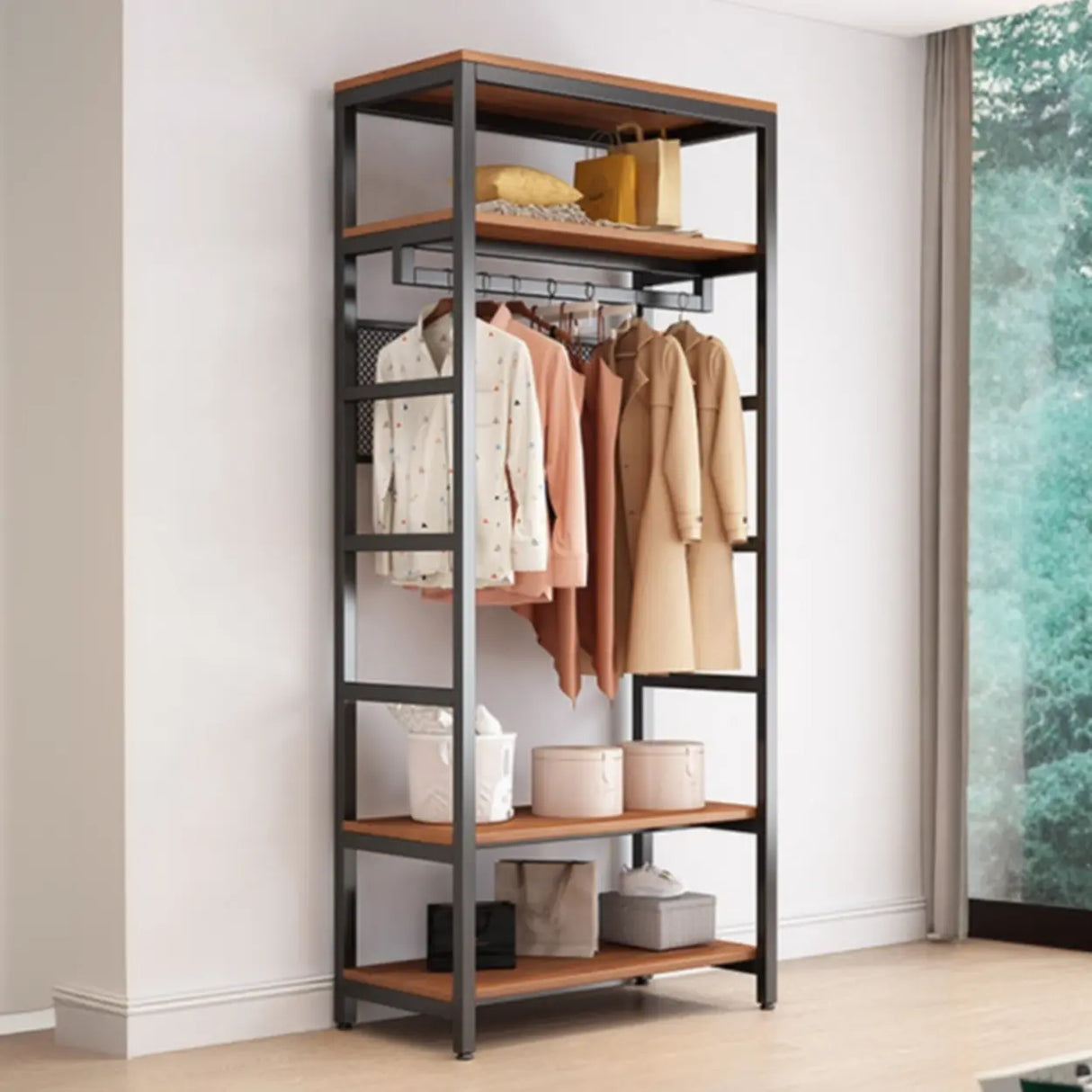 Steel Frame Closet Black Storage Drawer Hall Coat Rack Image - 2