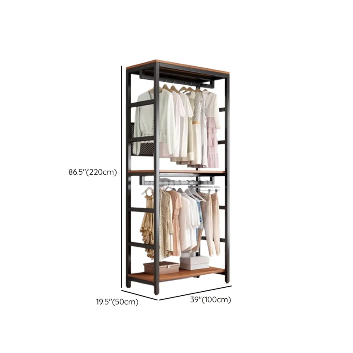 Steel Frame Closet Black Storage Drawer Hall Coat Rack Image - 30