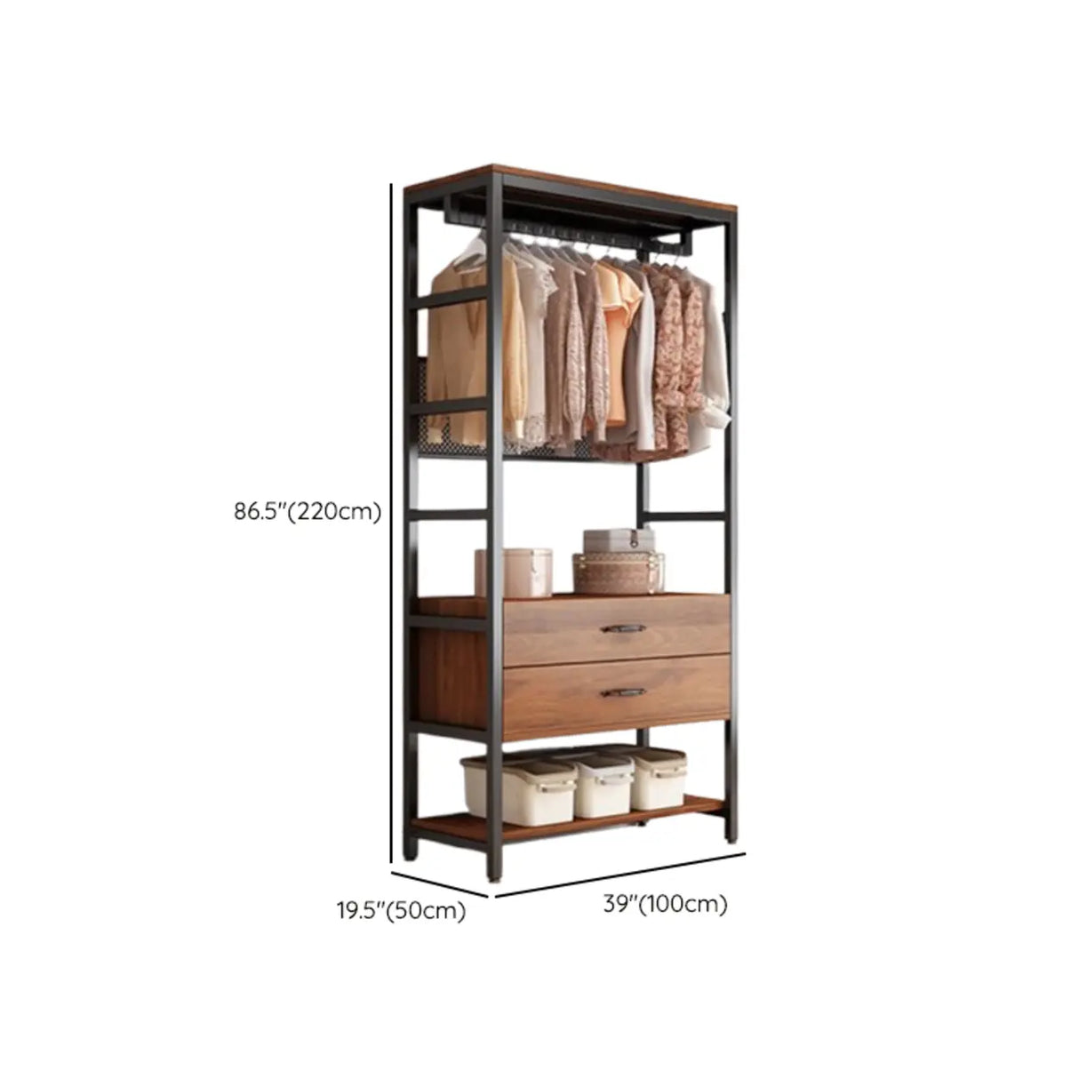 Steel Frame Closet Black Storage Drawer Hall Coat Rack Image - 32