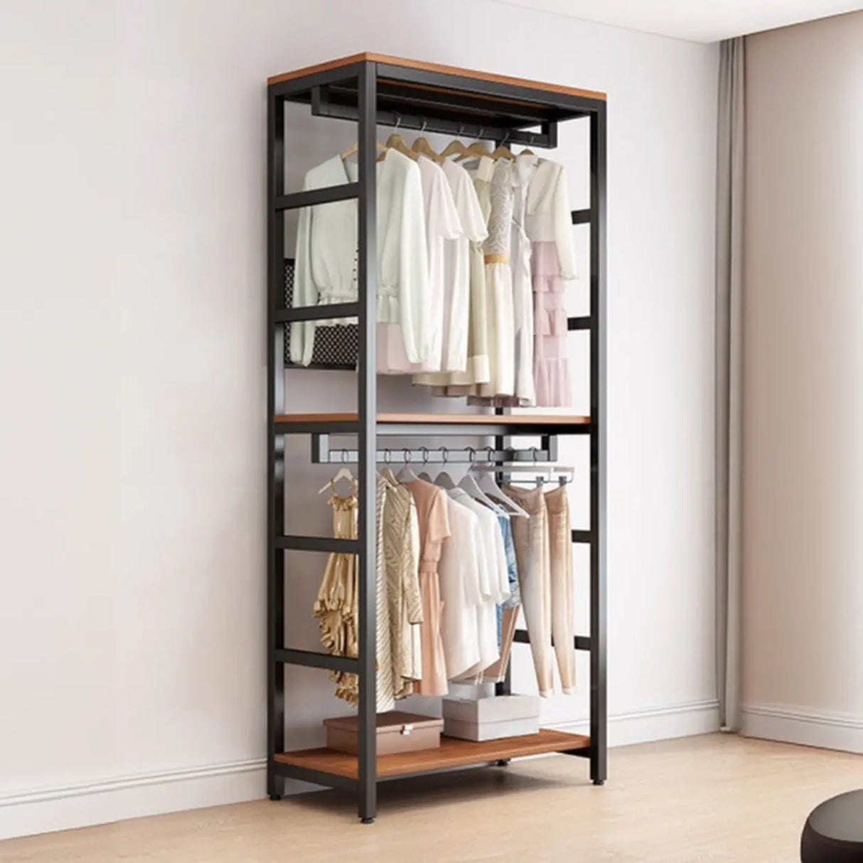 Steel Frame Closet Black Storage Drawer Hall Coat Rack Image - 3