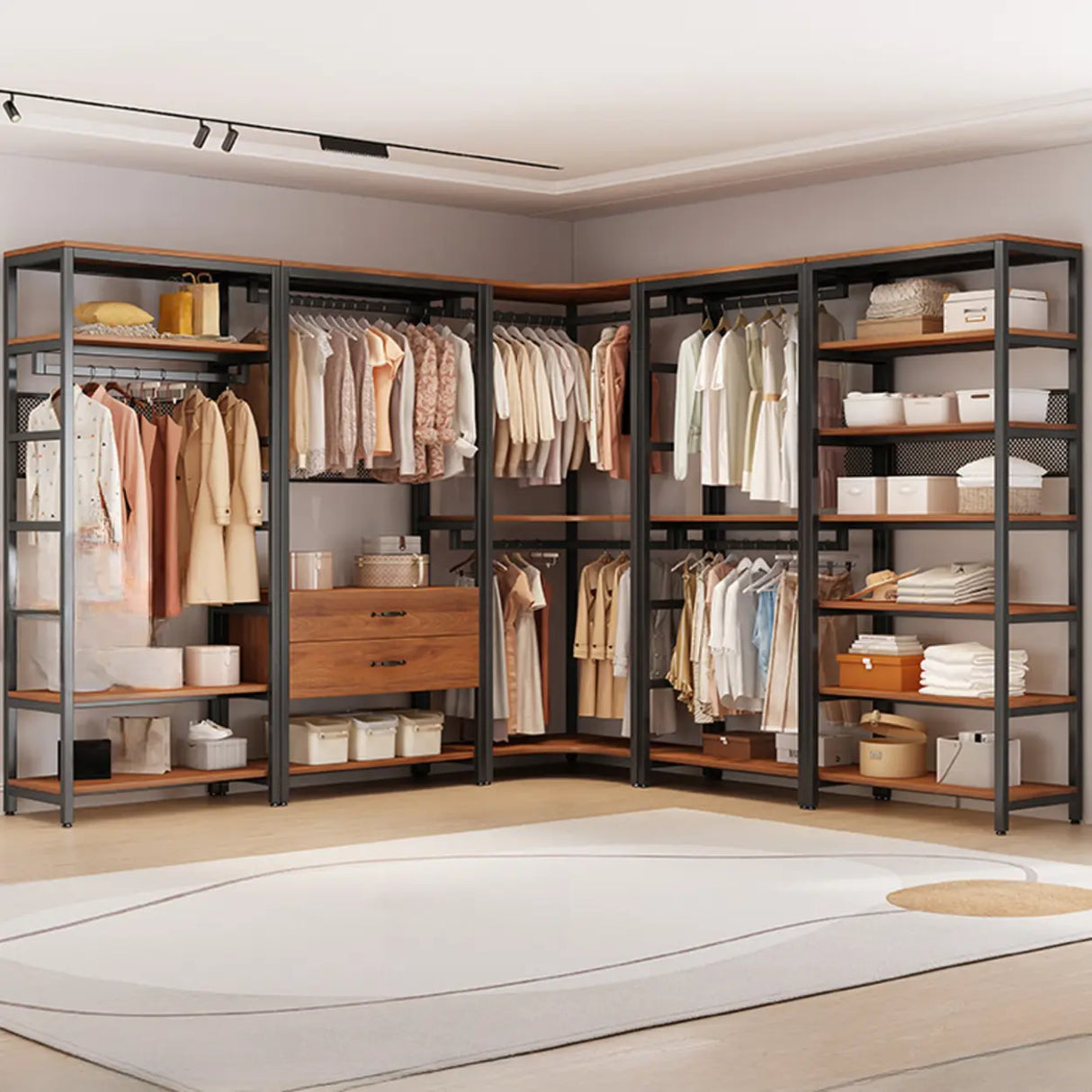 Steel Frame Closet Black Storage Drawer Hall Coat Rack Image - 4