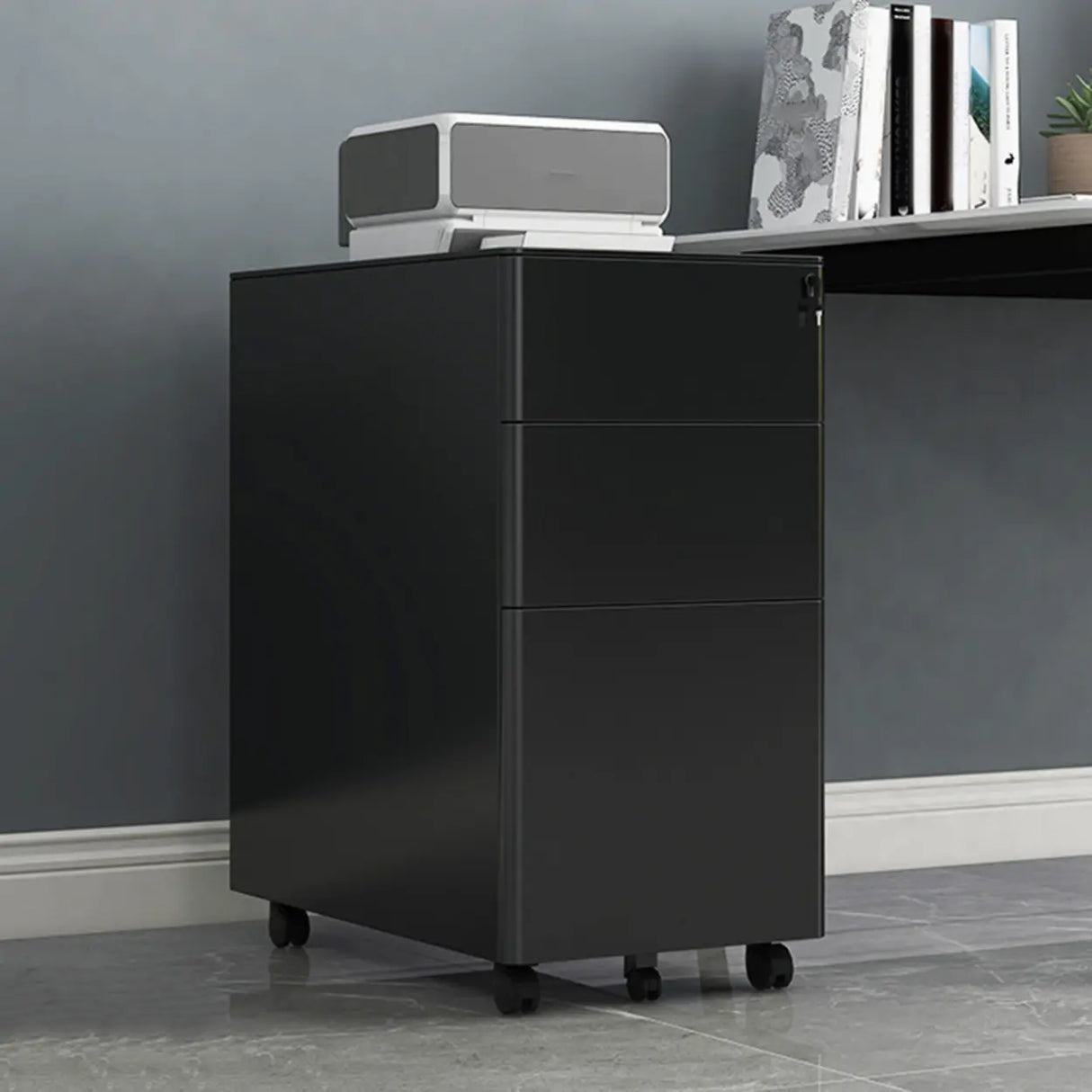 Steel Mobile Filing Cabinet White Key Lock with Casters Image - 11