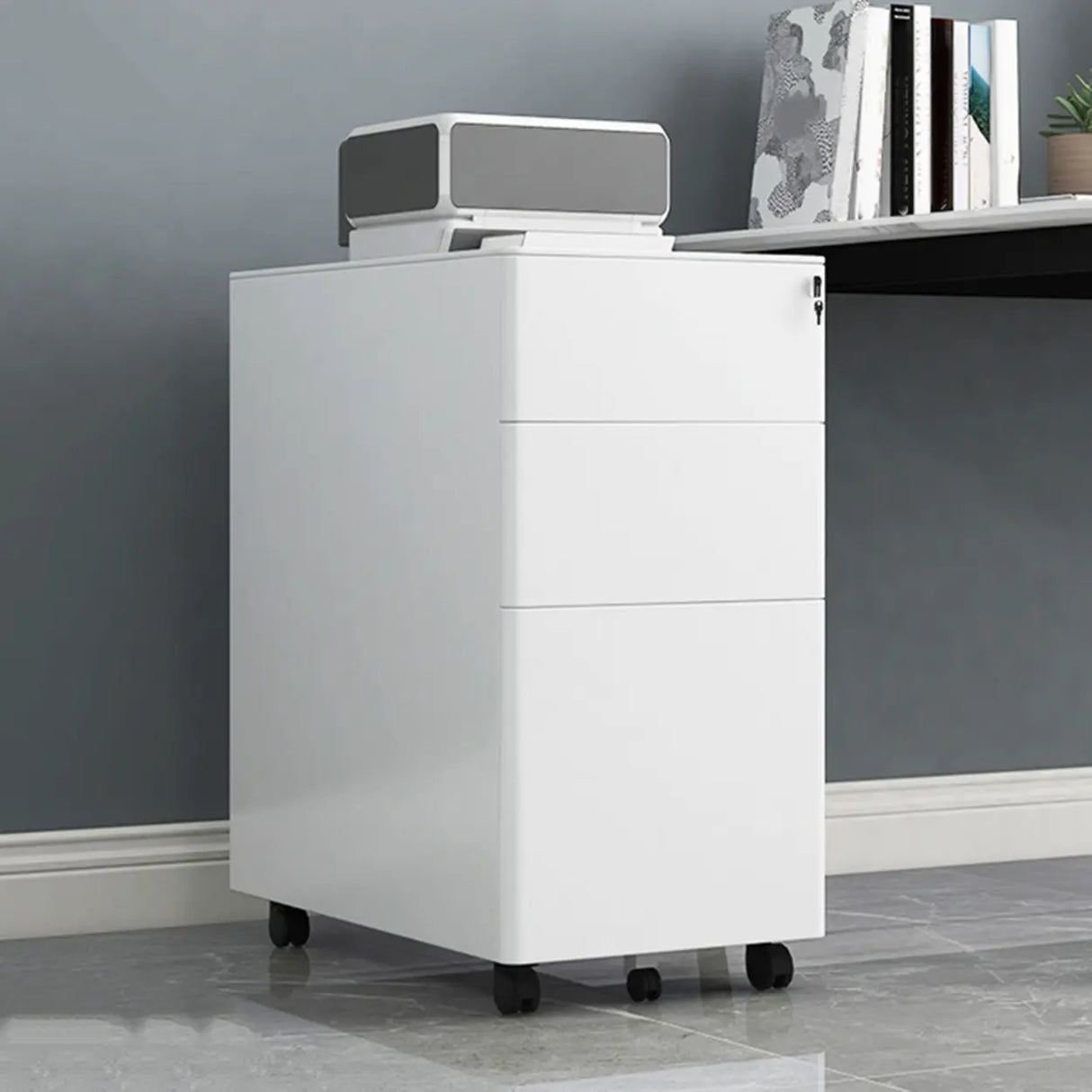 Steel Mobile Filing Cabinet White Key Lock with Casters Image - 12
