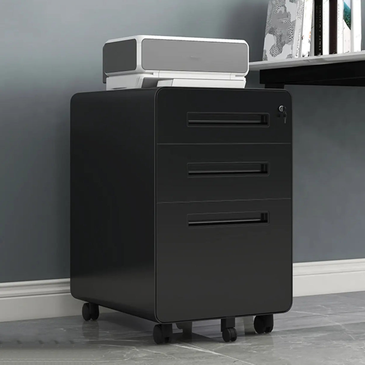 Steel Mobile Filing Cabinet White Key Lock with Casters Image - 13