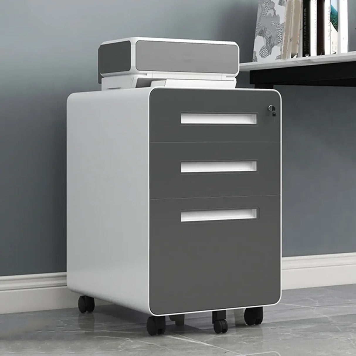 Steel Mobile Filing Cabinet White Key Lock with Casters Image - 14