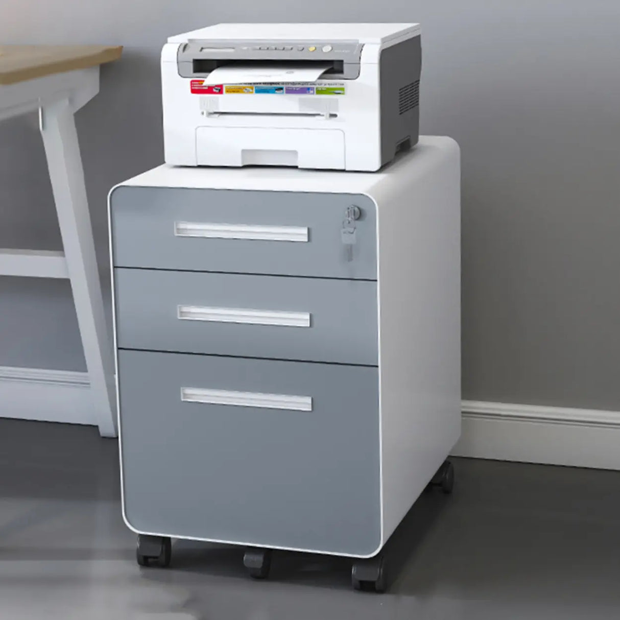 Steel Mobile Filing Cabinet White Key Lock with Casters Image - 15