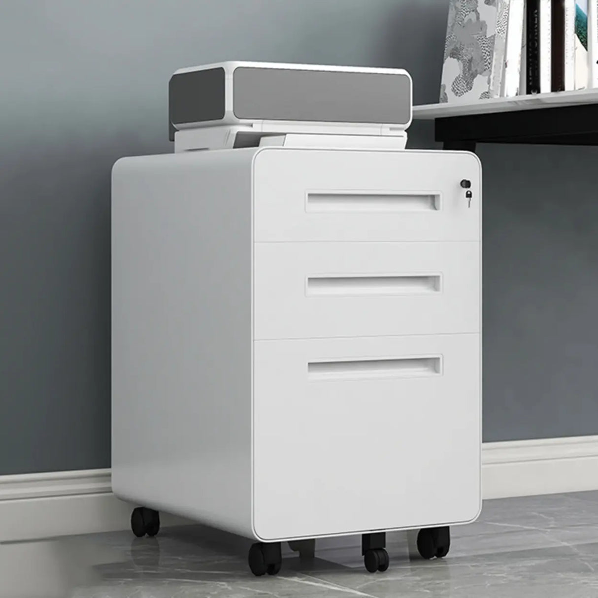 Steel Mobile Filing Cabinet White Key Lock with Casters Image - 16