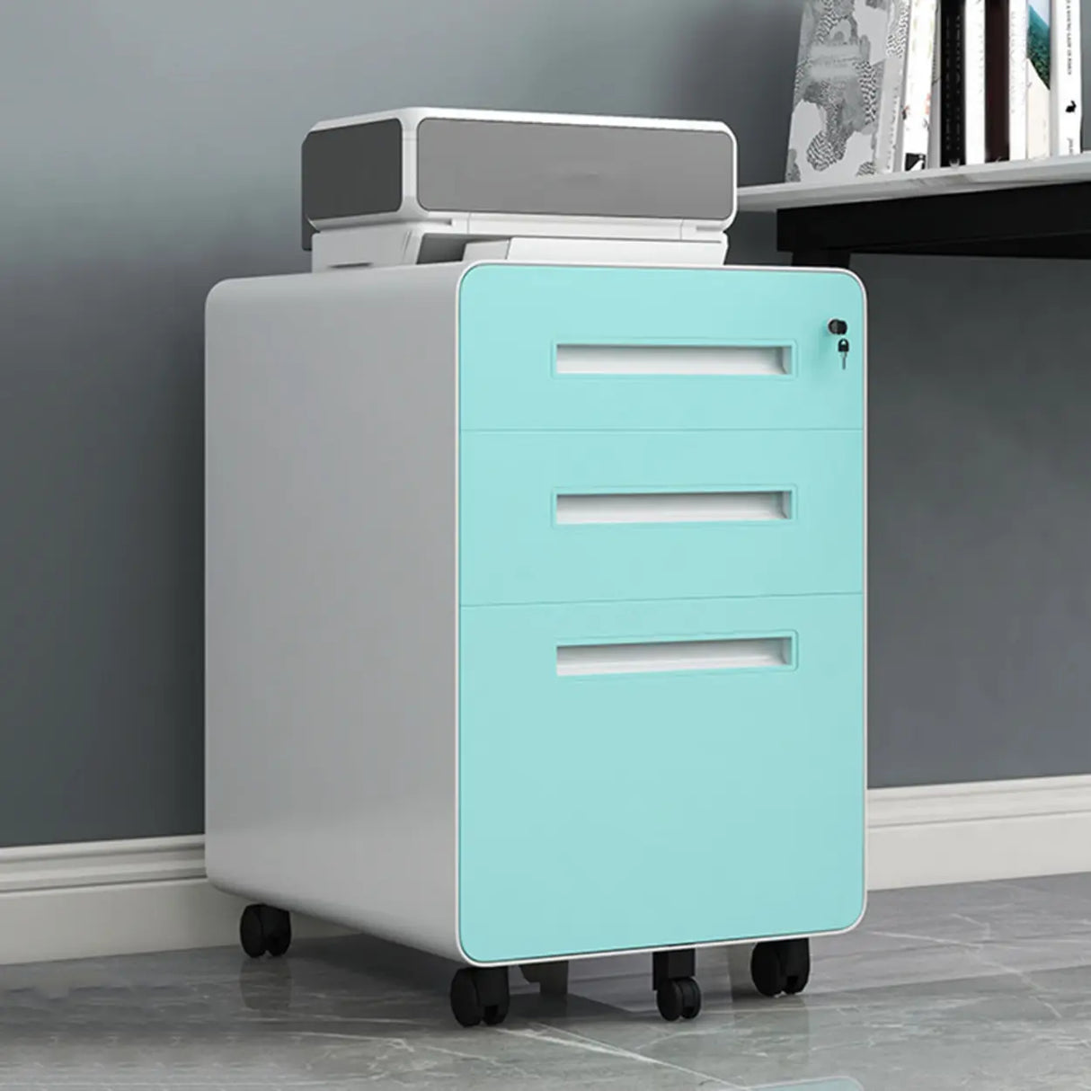 Steel Mobile Filing Cabinet White Key Lock with Casters Image - 17