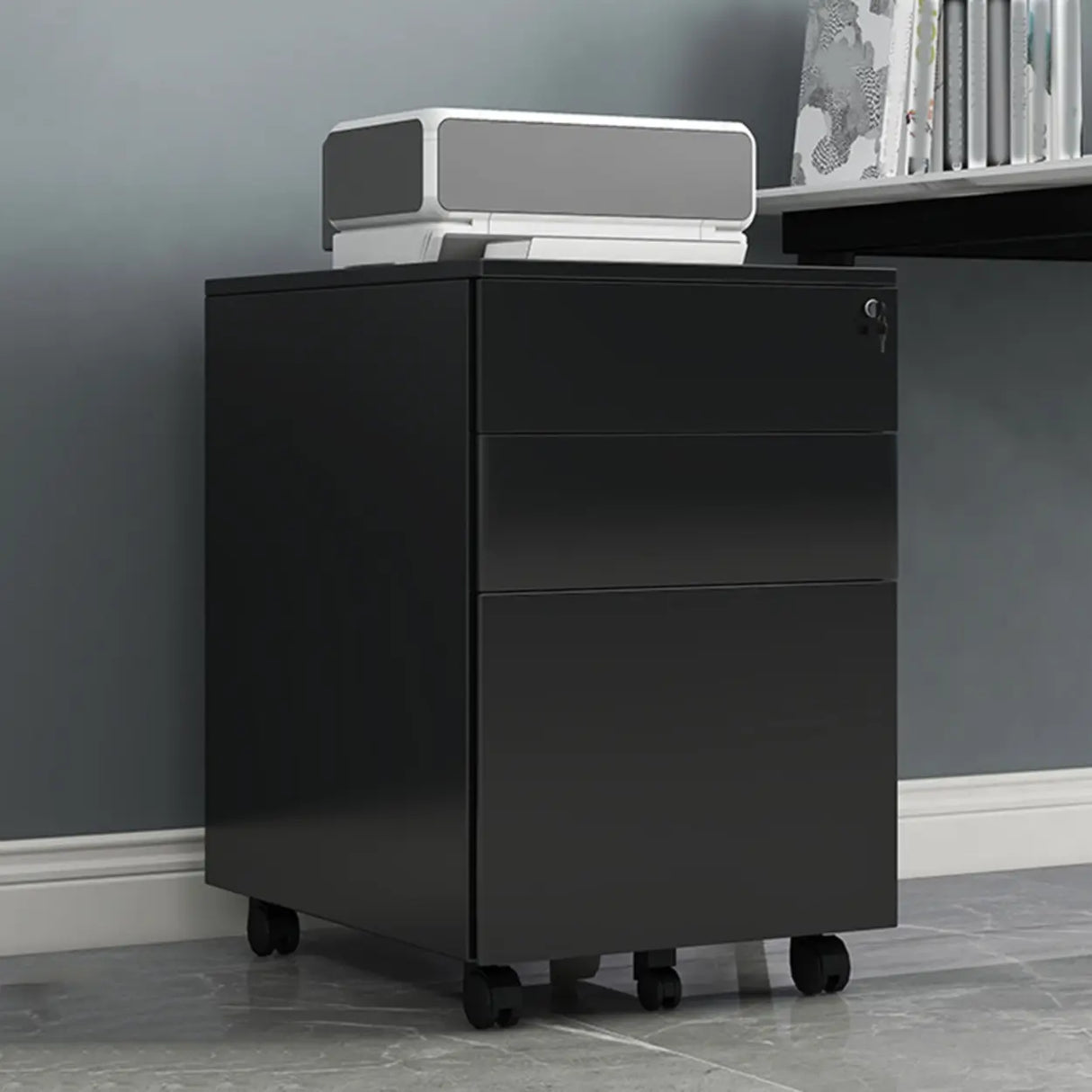 Steel Mobile Filing Cabinet White Key Lock with Casters Image - 2