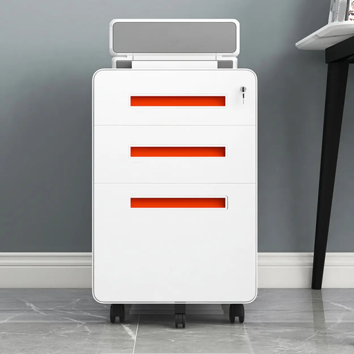 Steel Mobile Filing Cabinet White Key Lock with Casters Image - 4
