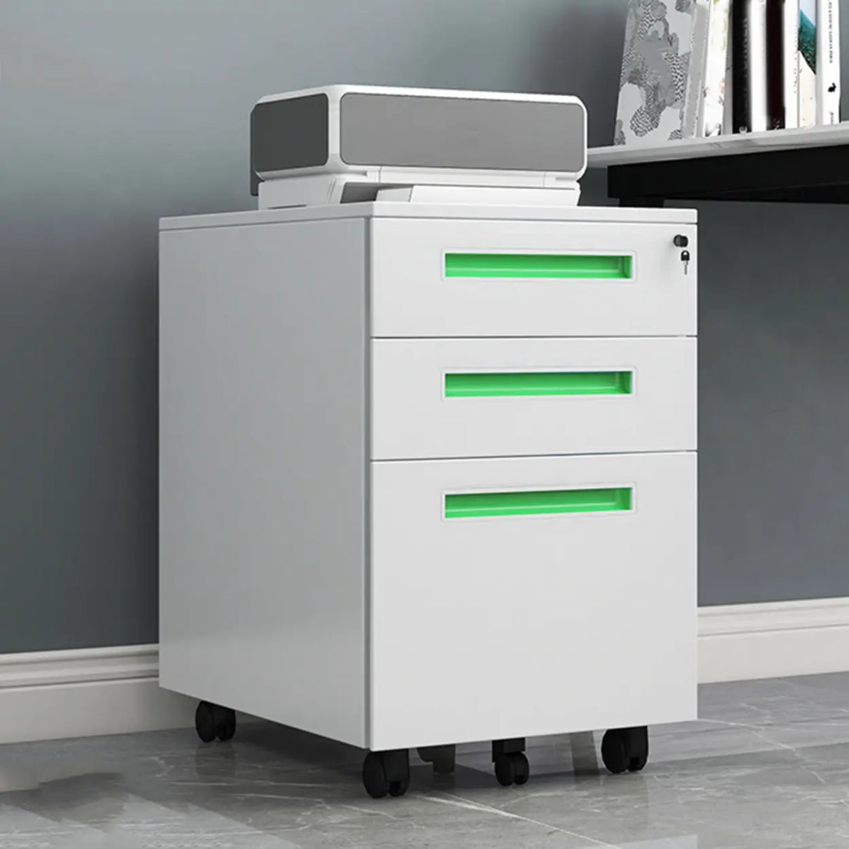 Steel Mobile Filing Cabinet White Key Lock with Casters Image - 6