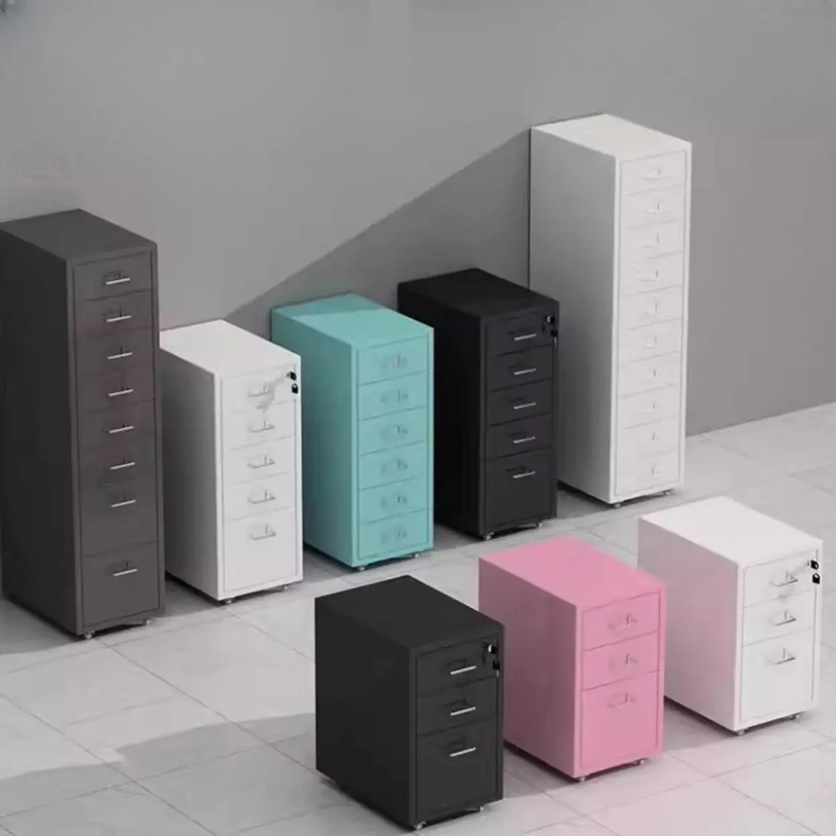 Steel Vertical Drawers Storage Rolling Filing Cabinet Image - 6