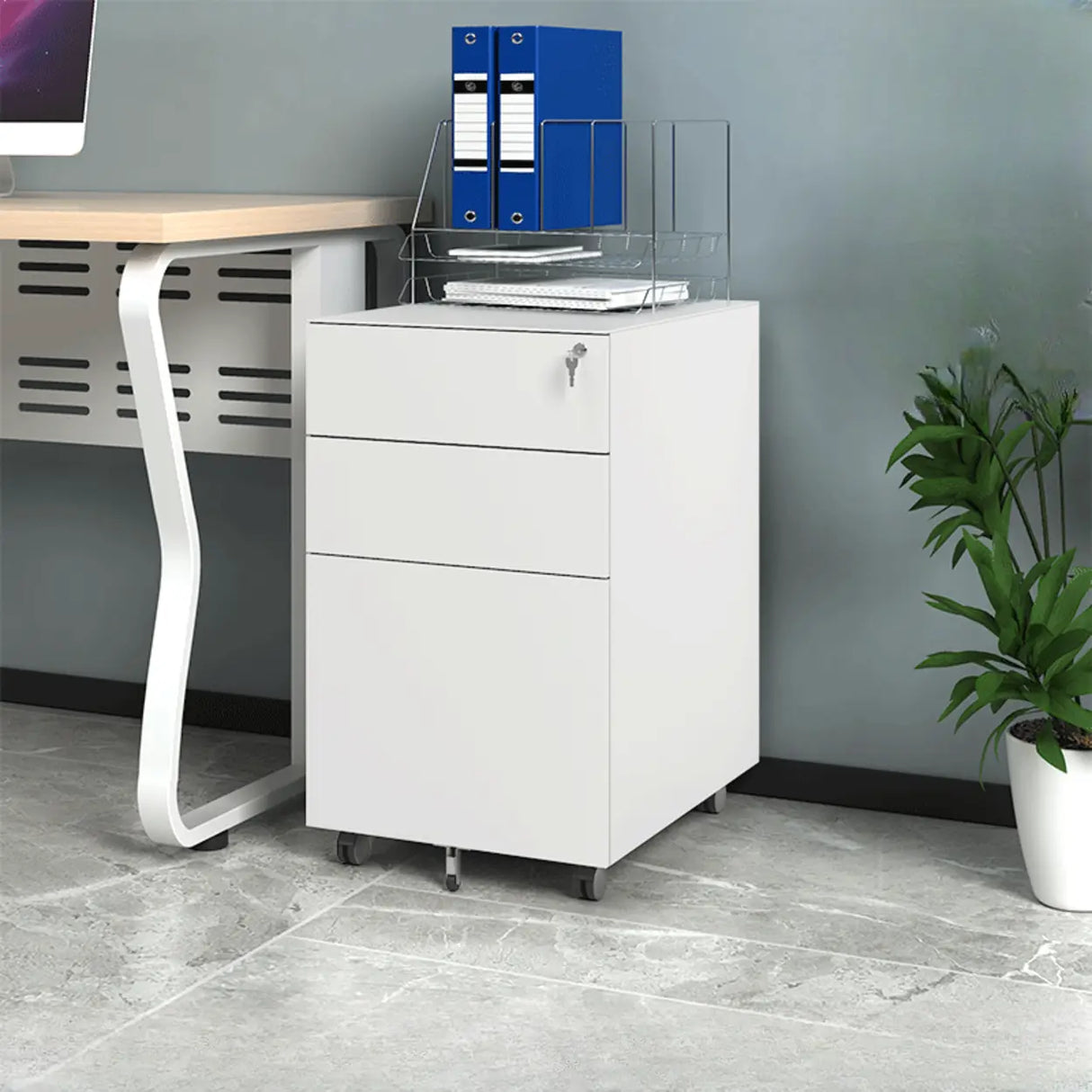 Steel Vertical Filing Cabinet with Wheels and Lock Image - 2