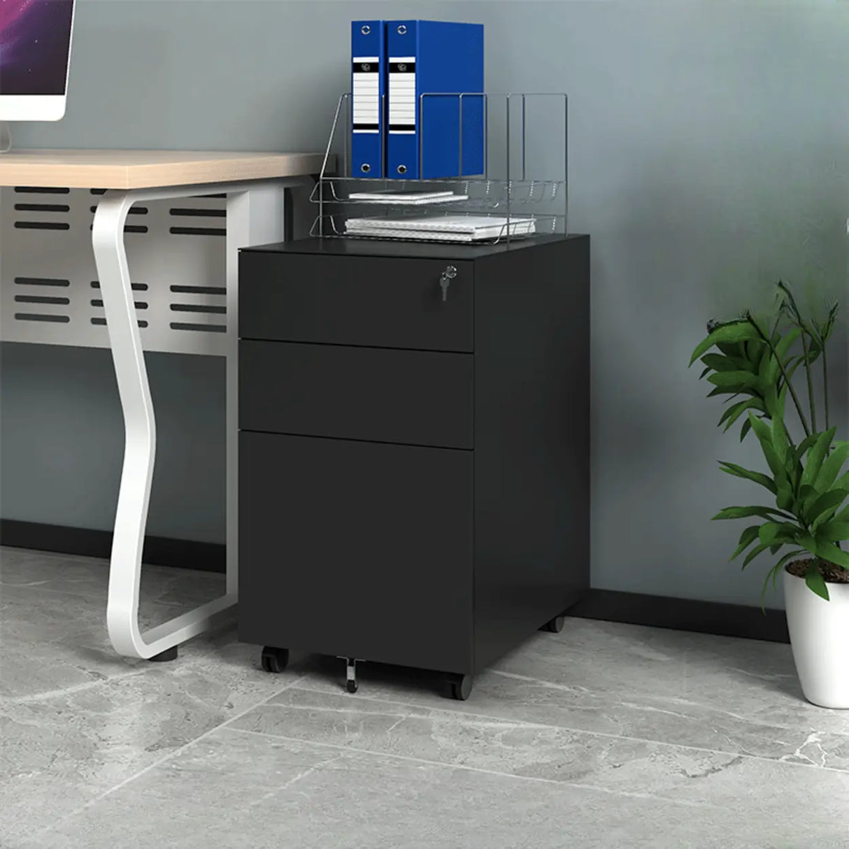 Steel Vertical Filing Cabinet with Wheels and Lock Image - 3