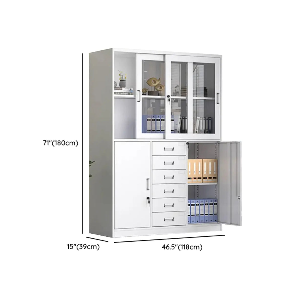 Steel Vertical Glass Door Filing Cabinet with Shelves Image - 14