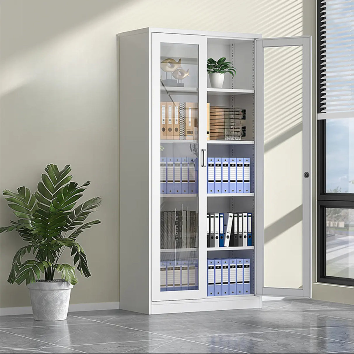 Steel Vertical Glass Door Filing Cabinet with Shelves Image - 1