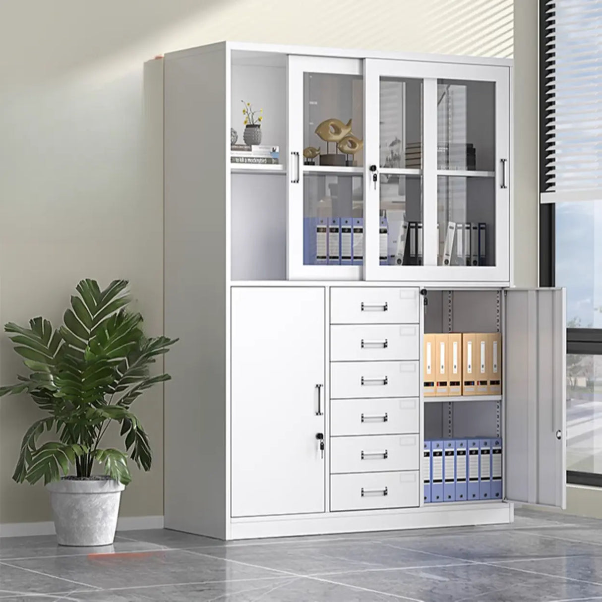 Steel Vertical Glass Door Filing Cabinet with Shelves Image - 2