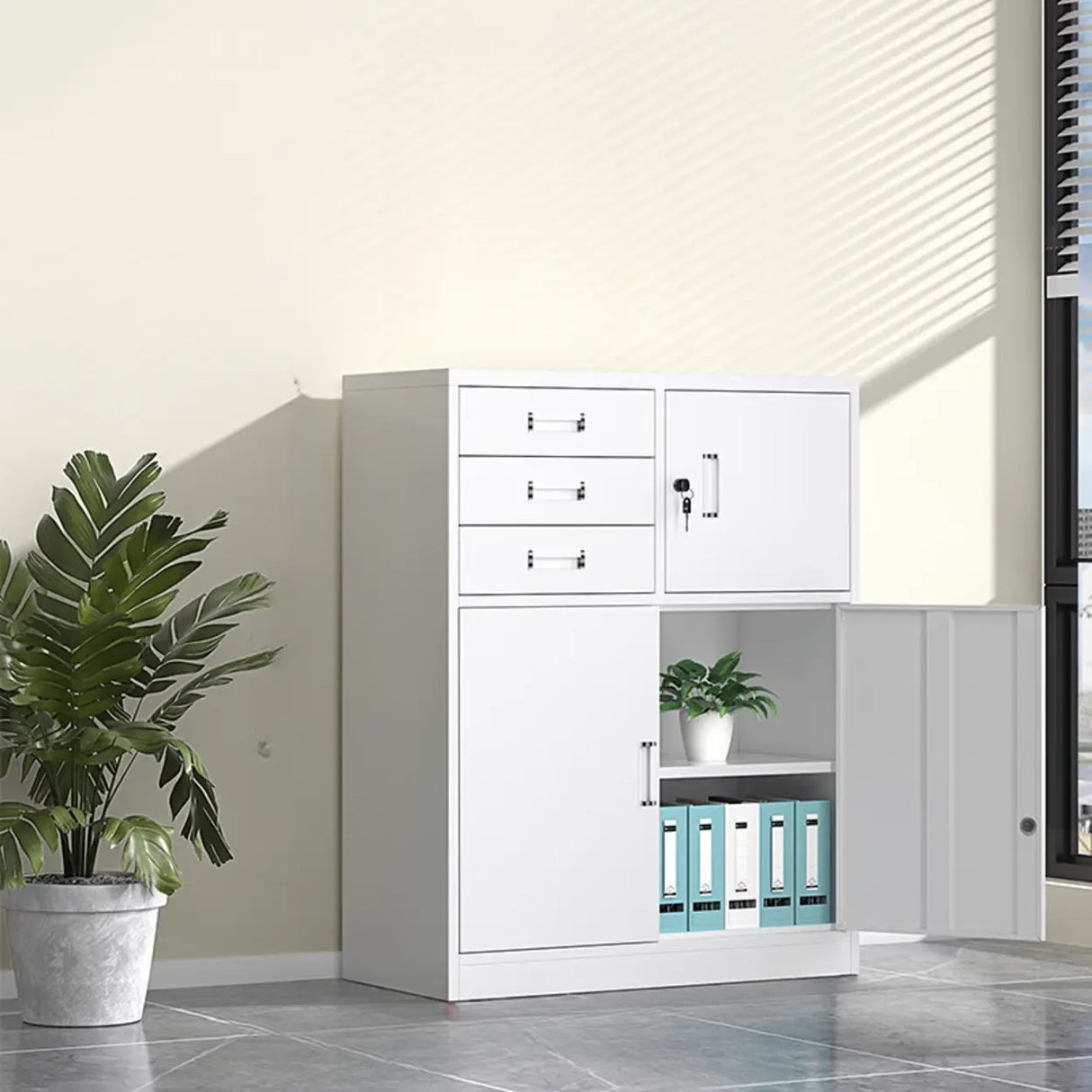 Steel Vertical Glass Door Filing Cabinet with Shelves Image - 3