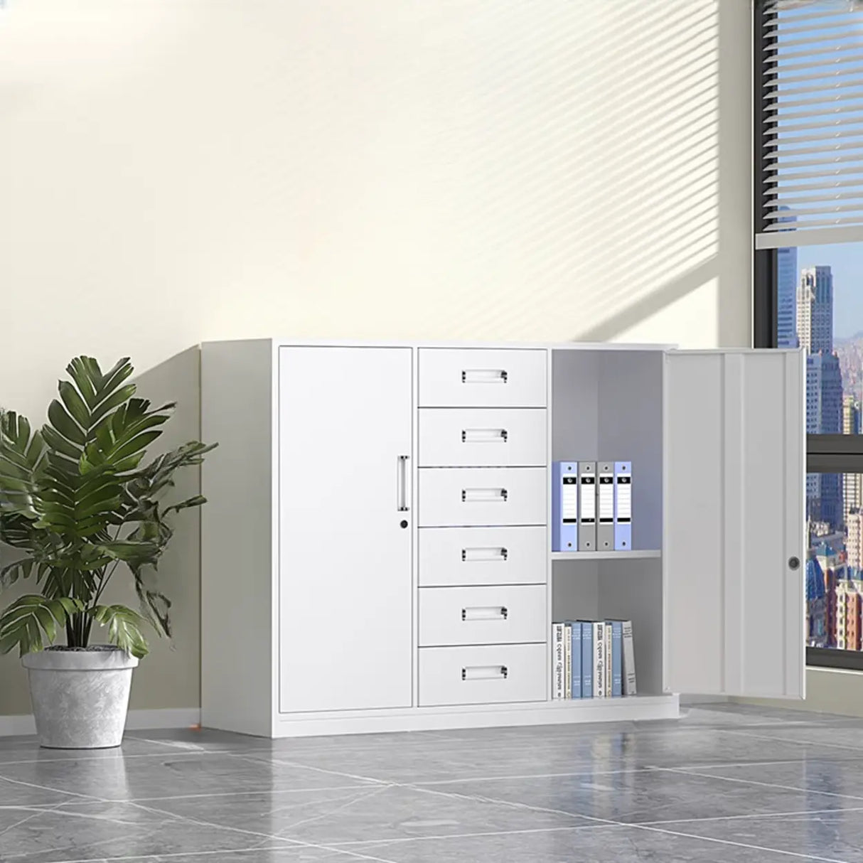 Steel Vertical Glass Door Filing Cabinet with Shelves Image - 5