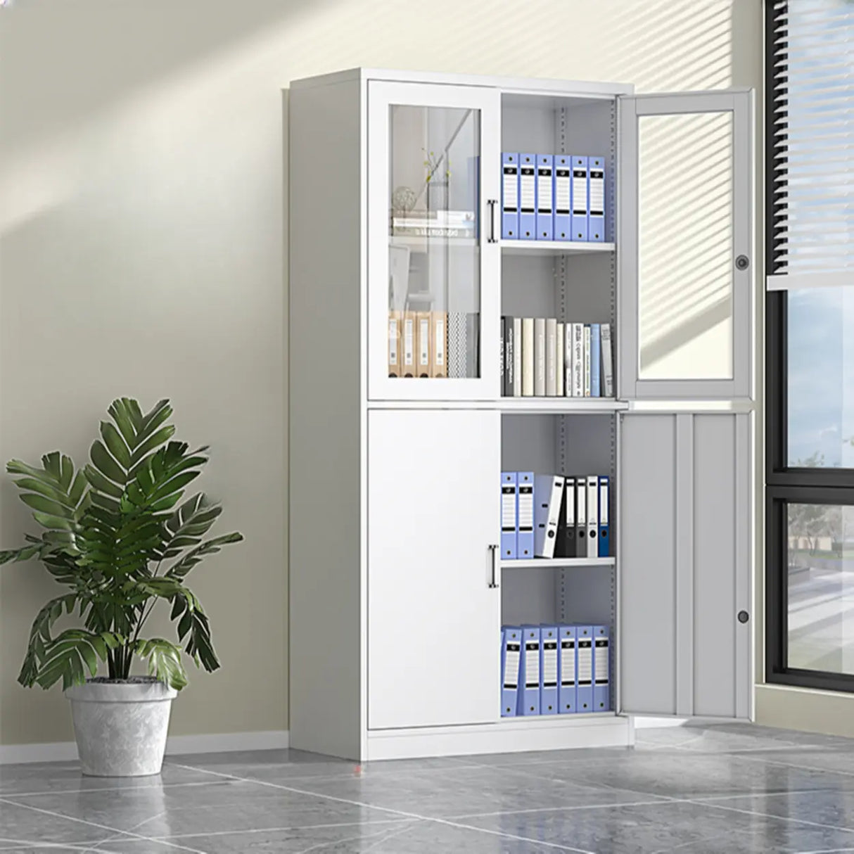 Steel Vertical Glass Door Filing Cabinet with Shelves Image - 9