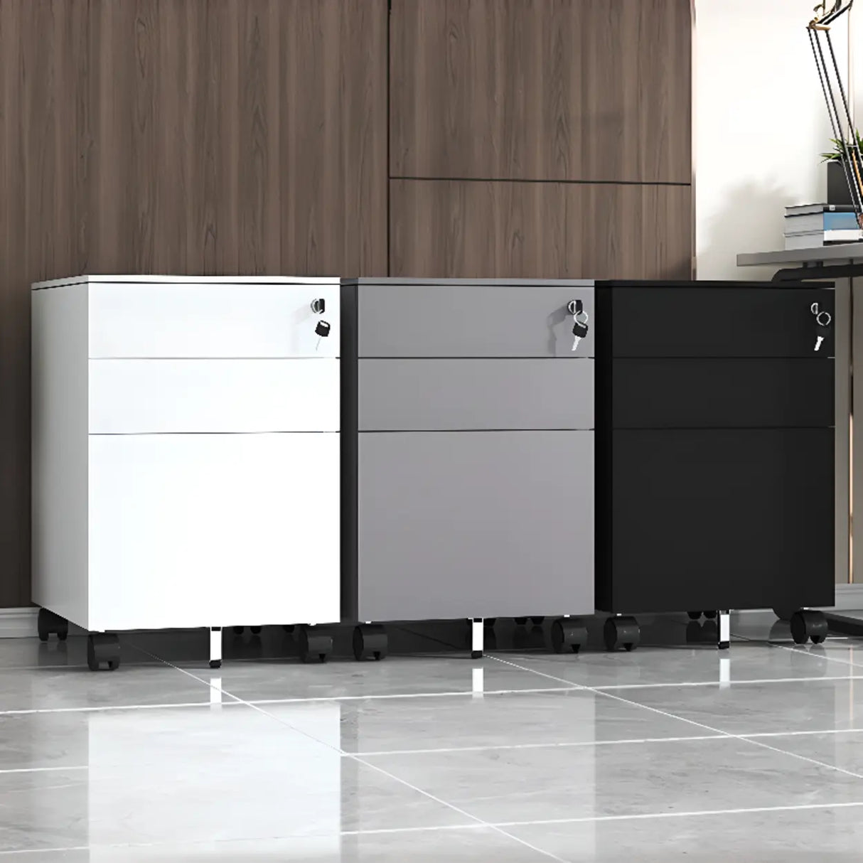 Steel Vertical Lockable Filing Cabinet with Wheels Image - 1