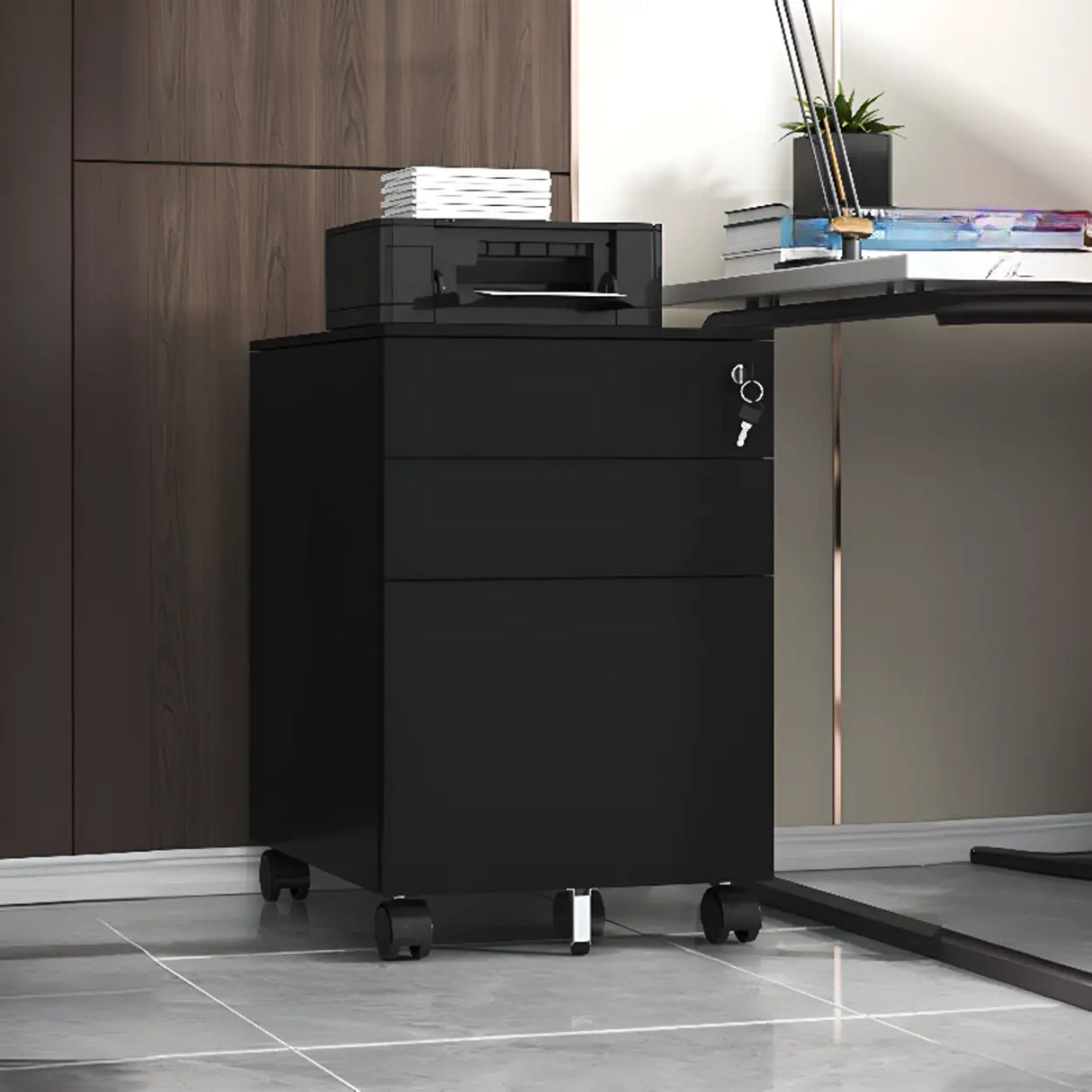 Steel Vertical Lockable Filing Cabinet with Wheels Image - 10