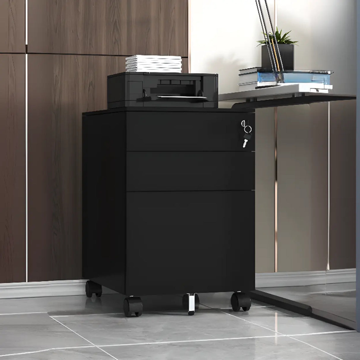 Steel Vertical Lockable Filing Cabinet with Wheels Image - 12