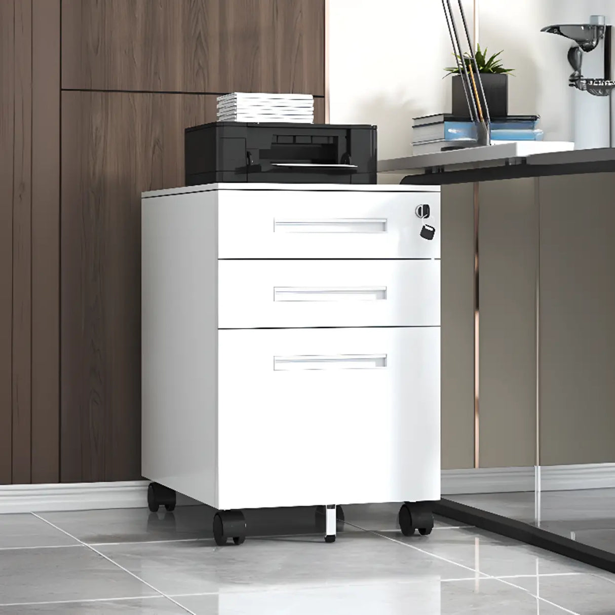 Steel Vertical Lockable Filing Cabinet with Wheels Image - 14