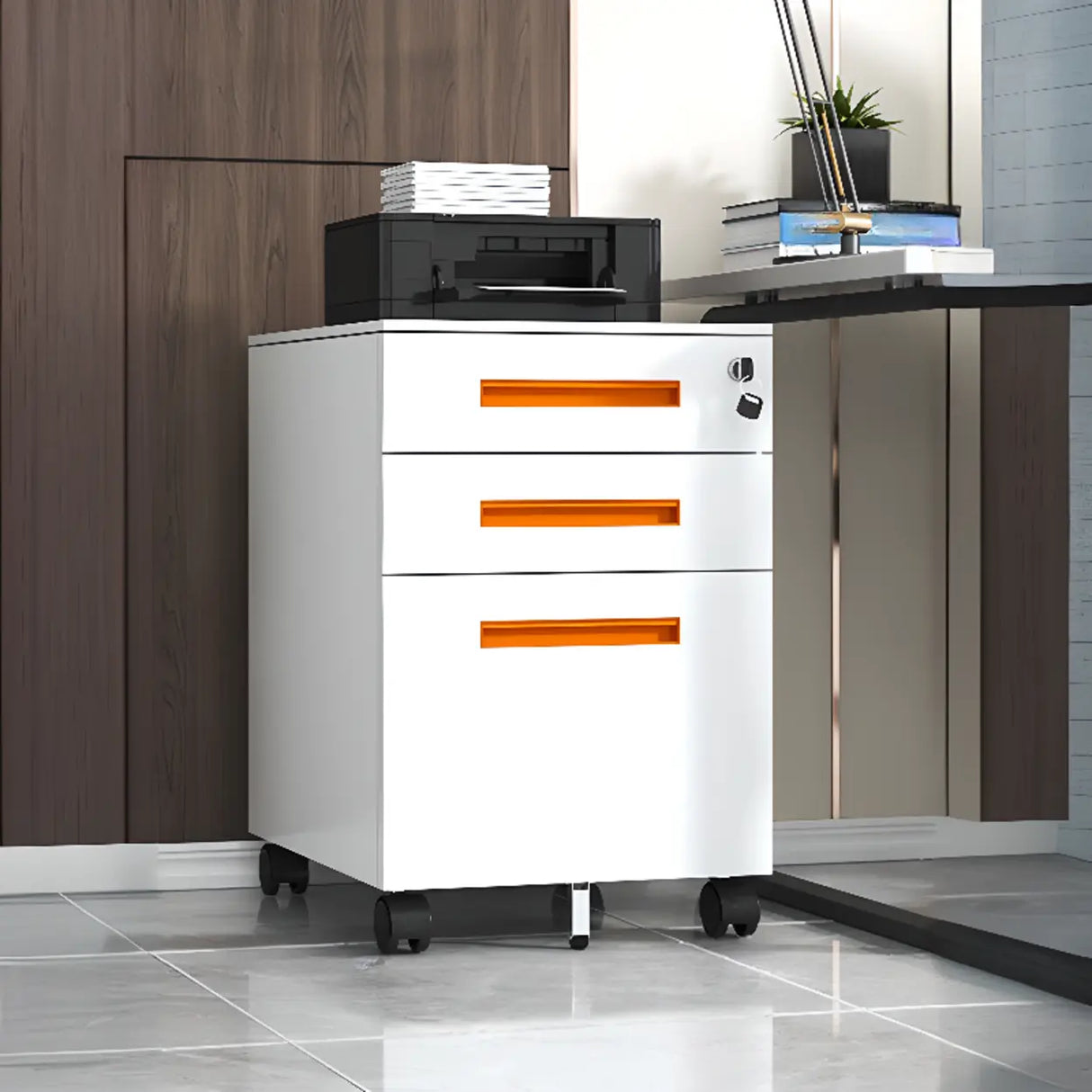 Steel Vertical Lockable Filing Cabinet with Wheels Image - 15