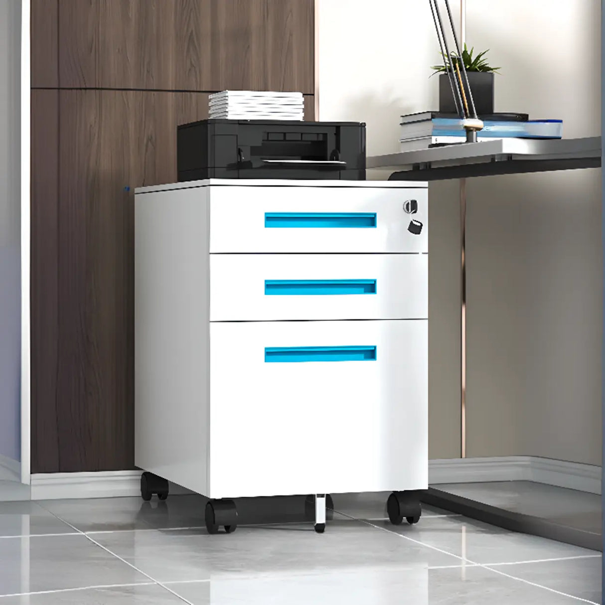 Steel Vertical Lockable Filing Cabinet with Wheels Image - 17