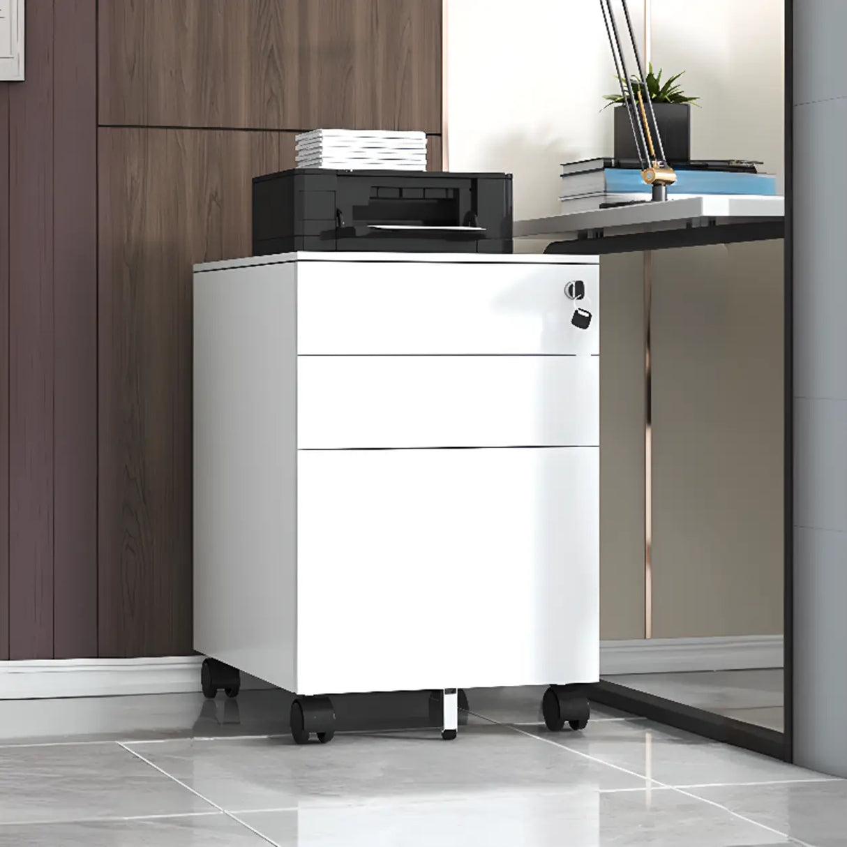 Steel Vertical Lockable Filing Cabinet with Wheels Image - 2