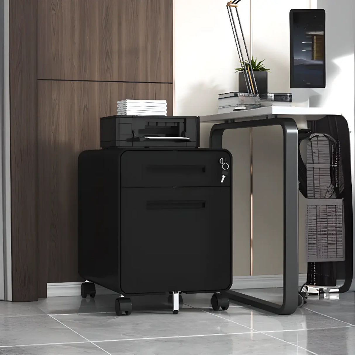 Steel Vertical Lockable Filing Cabinet with Wheels Image - 23