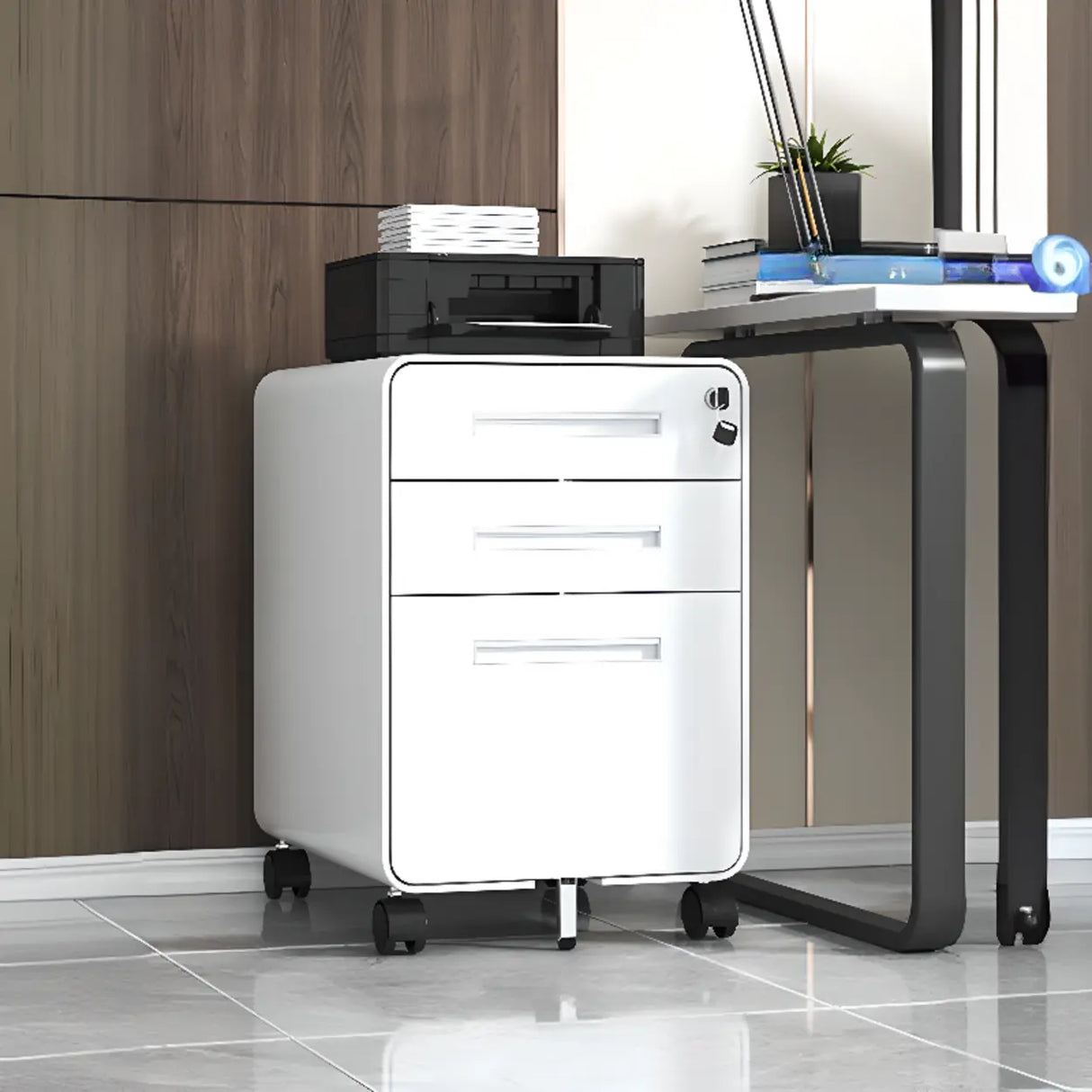 Steel Vertical Lockable Filing Cabinet with Wheels Image - 24