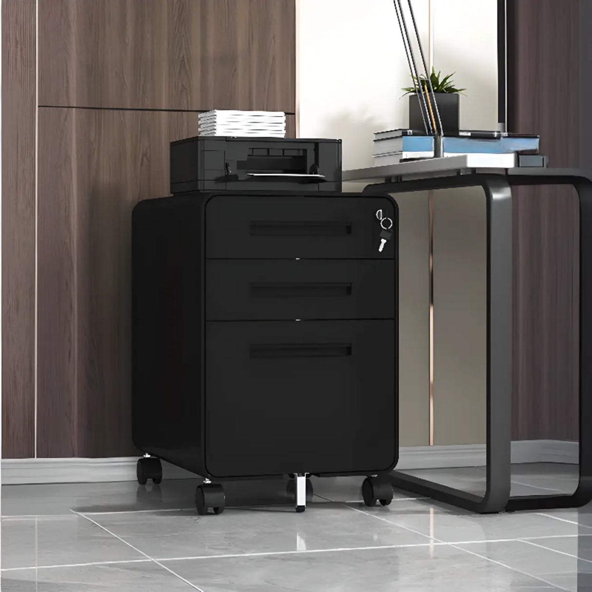 Steel Vertical Lockable Filing Cabinet with Wheels Image - 25
