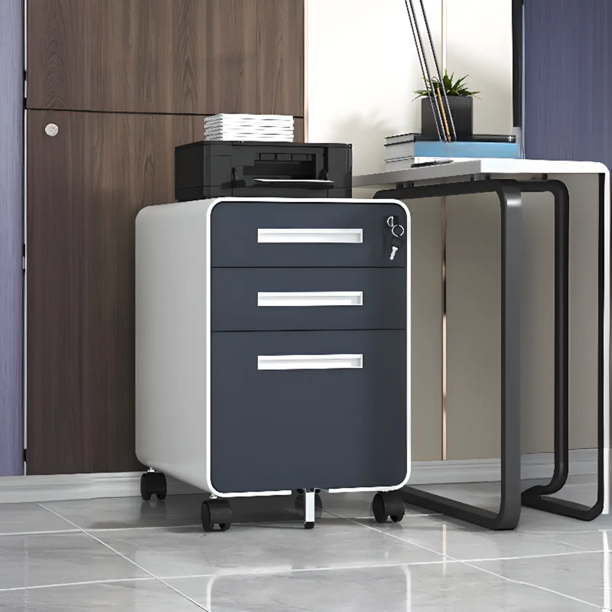 Steel Vertical Lockable Filing Cabinet with Wheels Image - 28