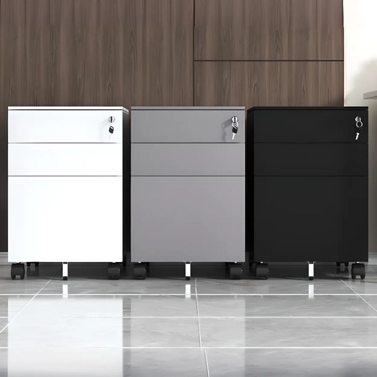 Steel Vertical Lockable Filing Cabinet with Wheels Image - 4