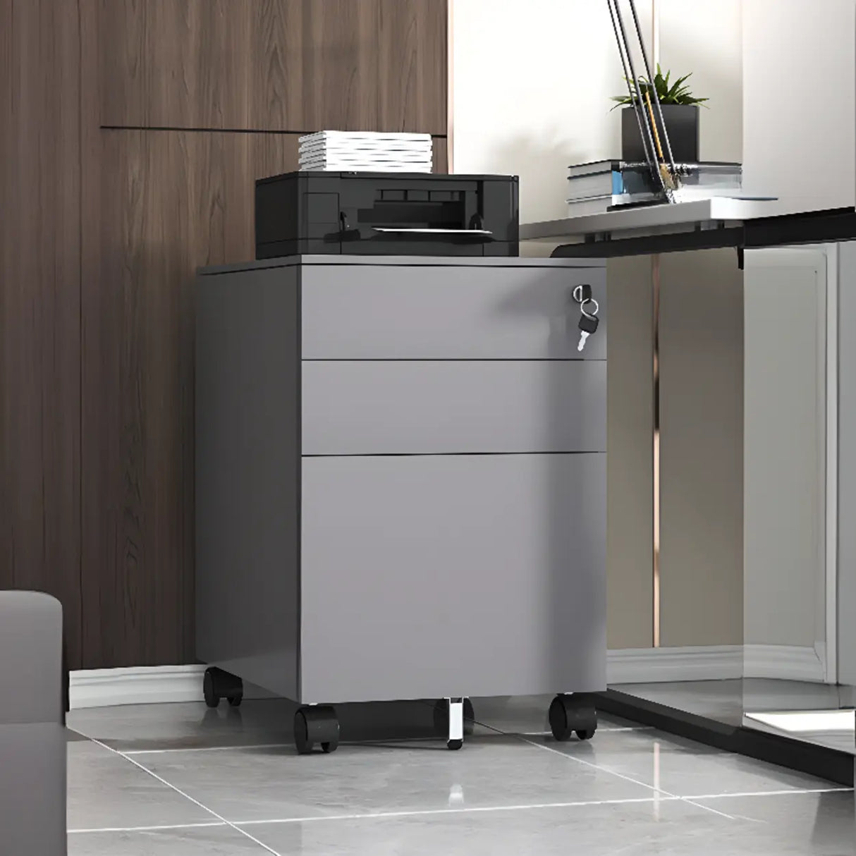 Steel Vertical Lockable Filing Cabinet with Wheels Image - 6