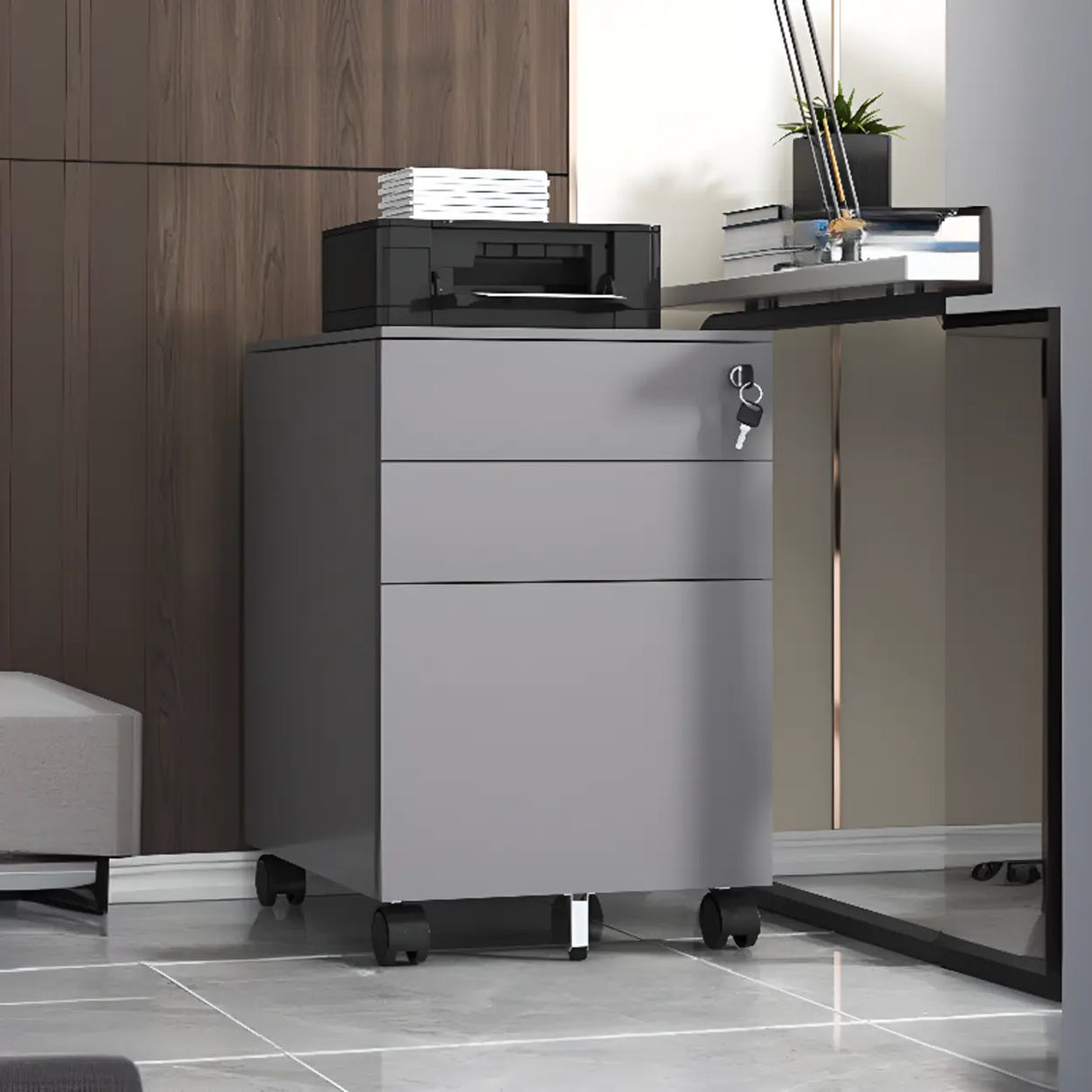 Steel Vertical Lockable Filing Cabinet with Wheels Image - 8