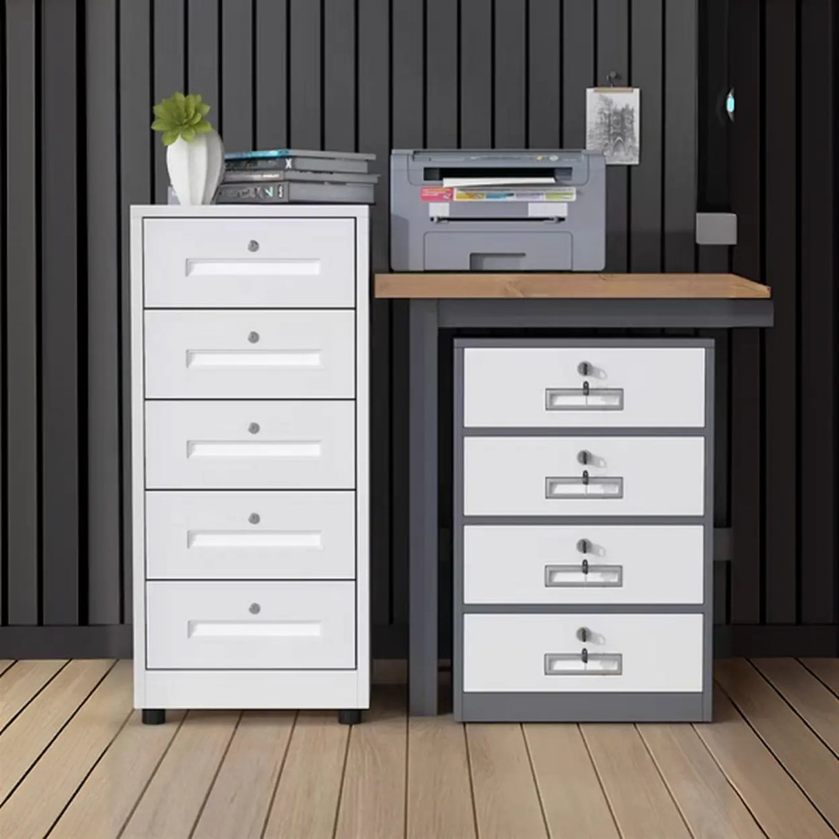 Steel Vertical White Filing Cabinet with Secure Storage Image - 1