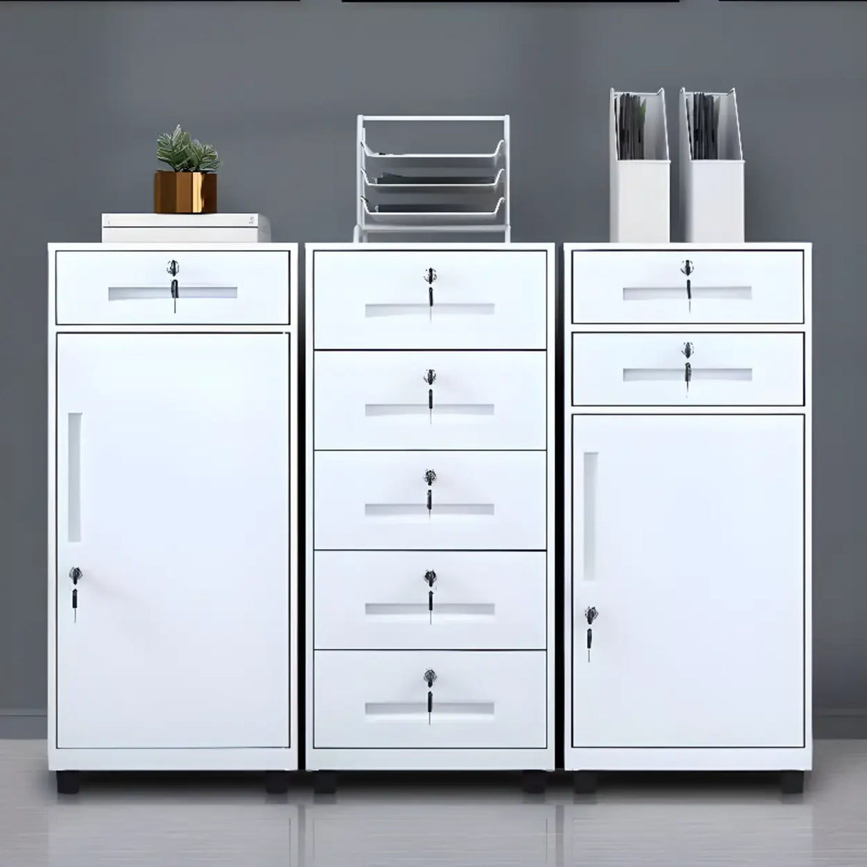 Steel Vertical White Filing Cabinet with Secure Storage Image - 3