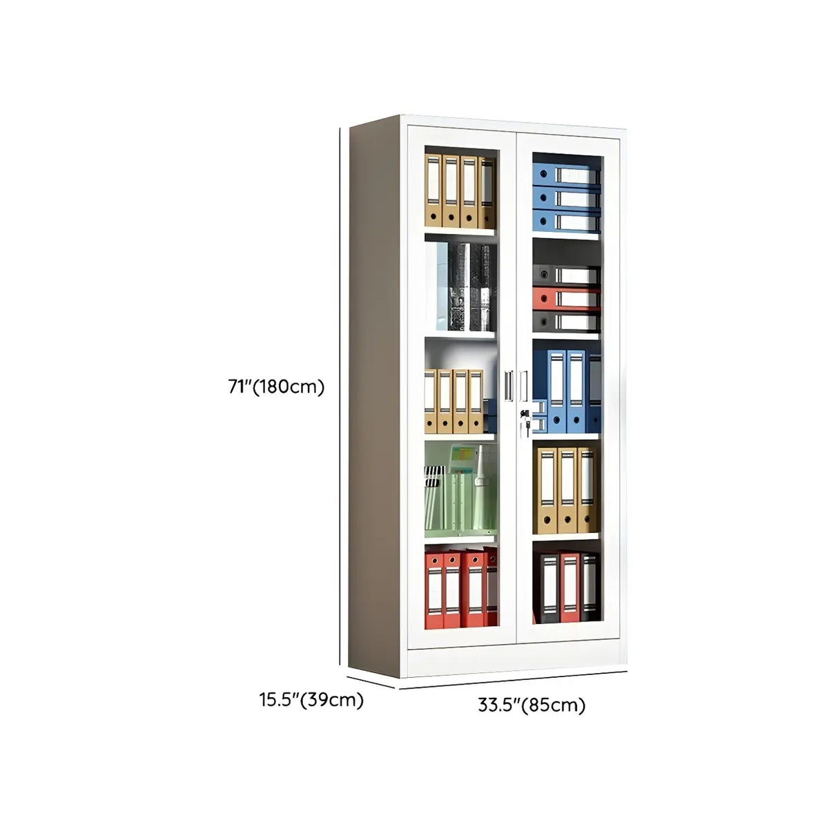 Steel White Rectangular Filing Cabinet with Lockable Shelves Image - 10