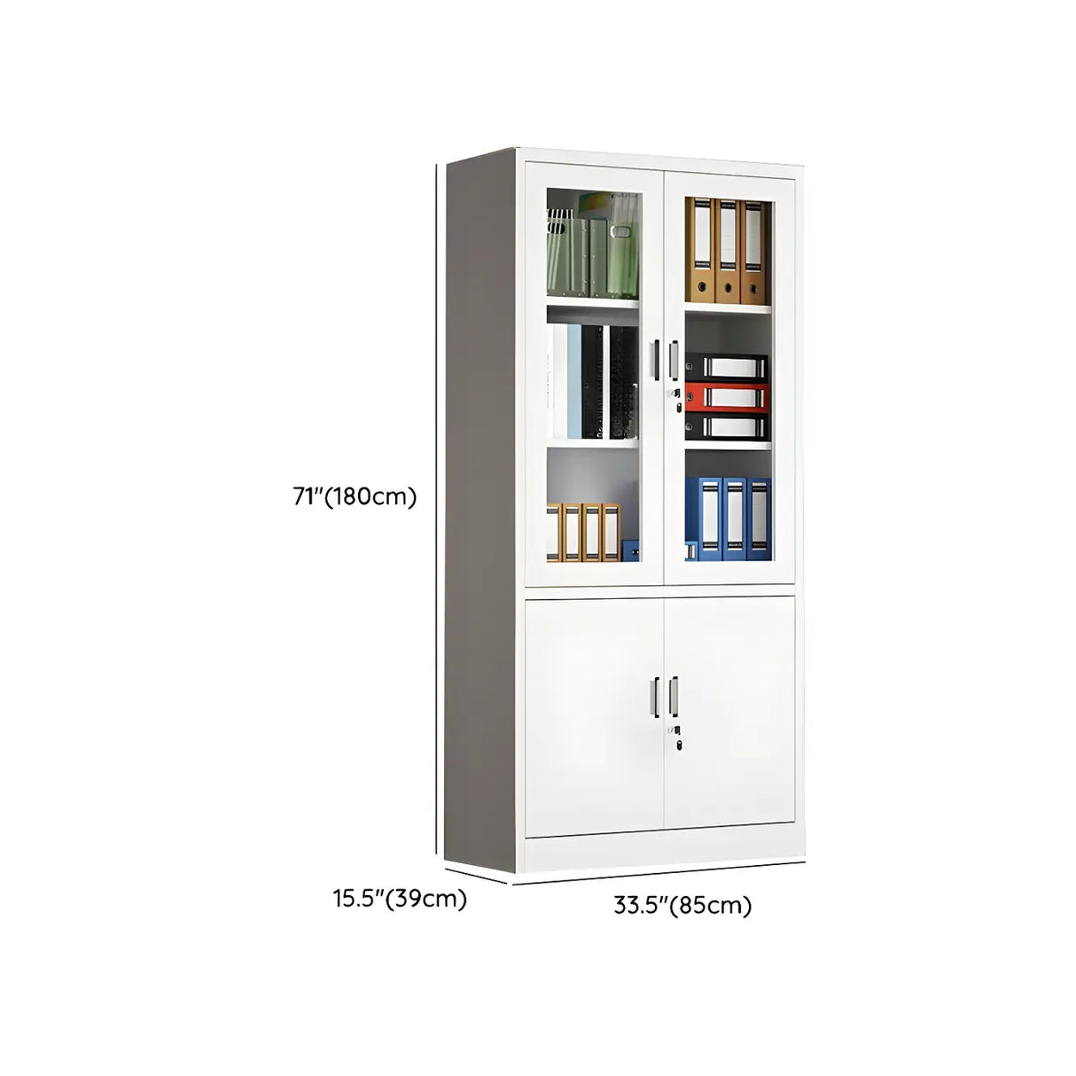 Steel White Rectangular Filing Cabinet with Lockable Shelves Image - 11