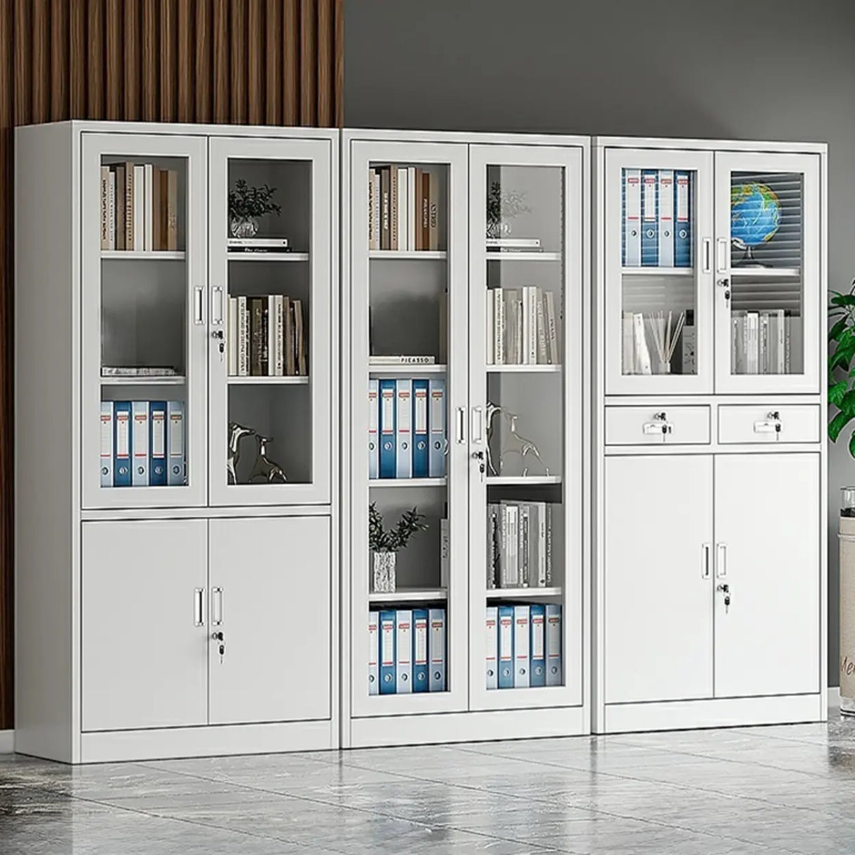 Steel White Rectangular Filing Cabinet with Lockable Shelves Image - 1