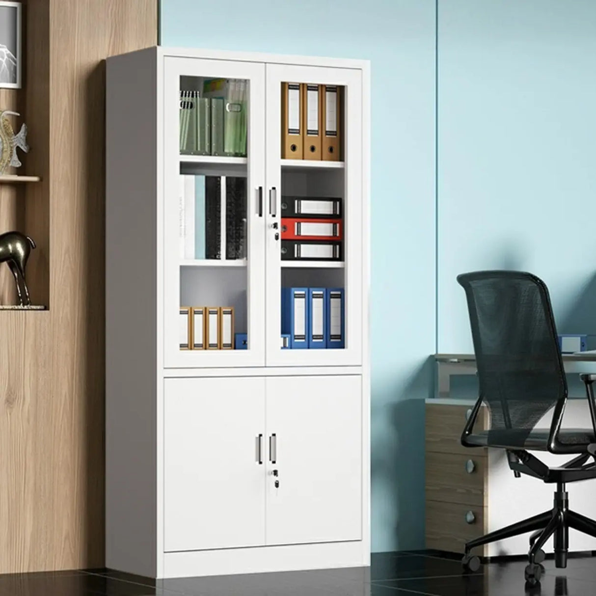 Steel White Rectangular Filing Cabinet with Lockable Shelves Image - 2