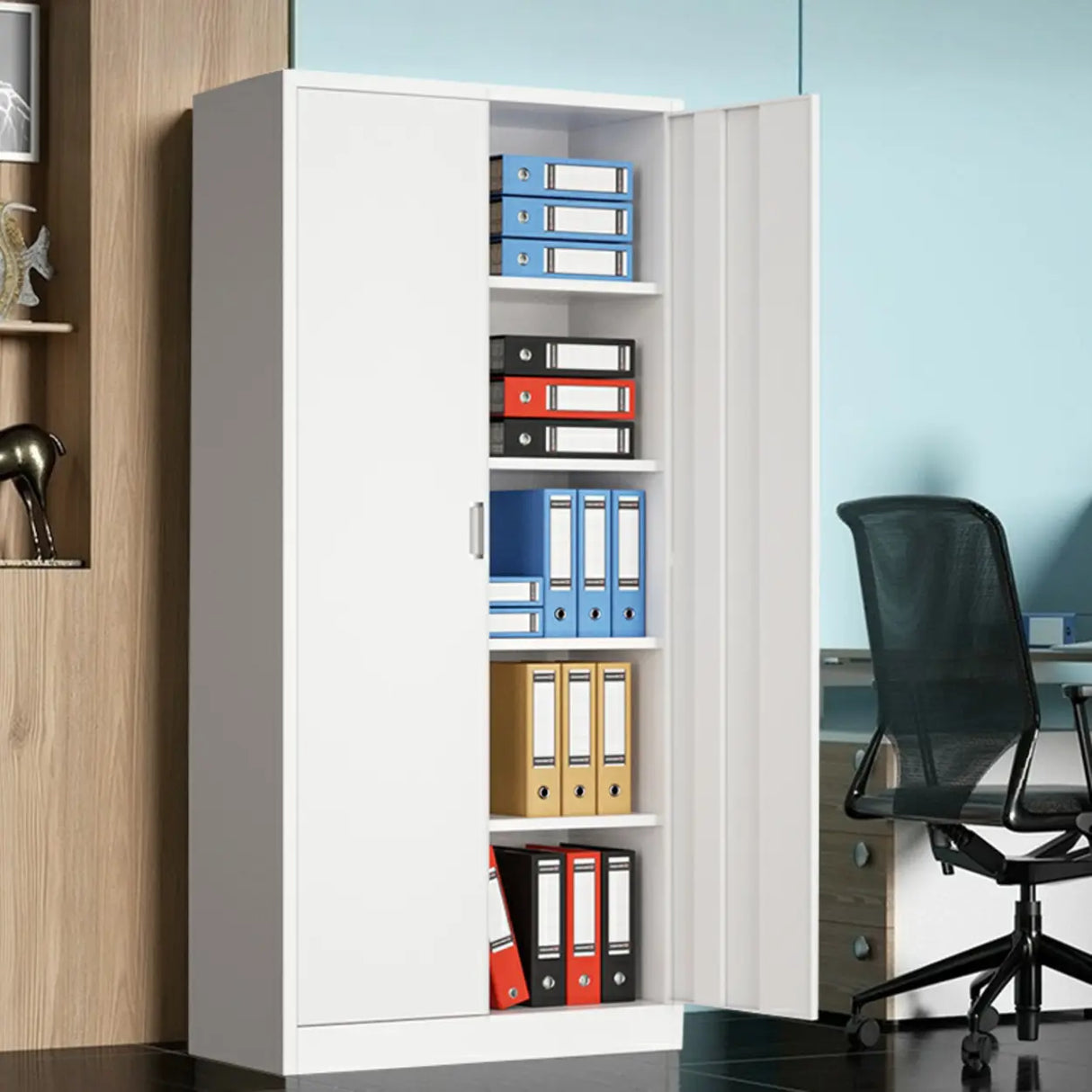 Steel White Rectangular Filing Cabinet with Lockable Shelves Image - 3