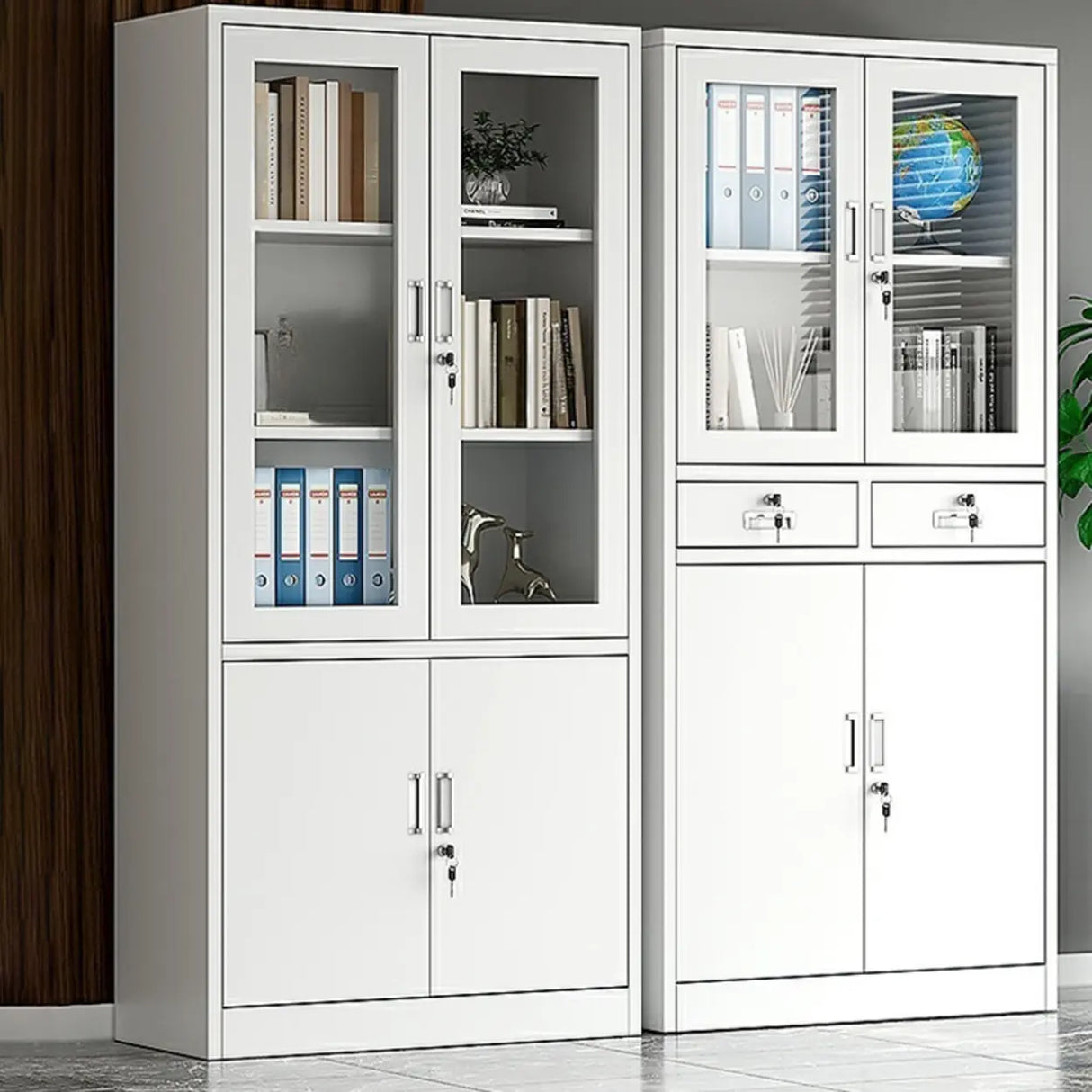 Steel White Rectangular Filing Cabinet with Lockable Shelves Image - 4